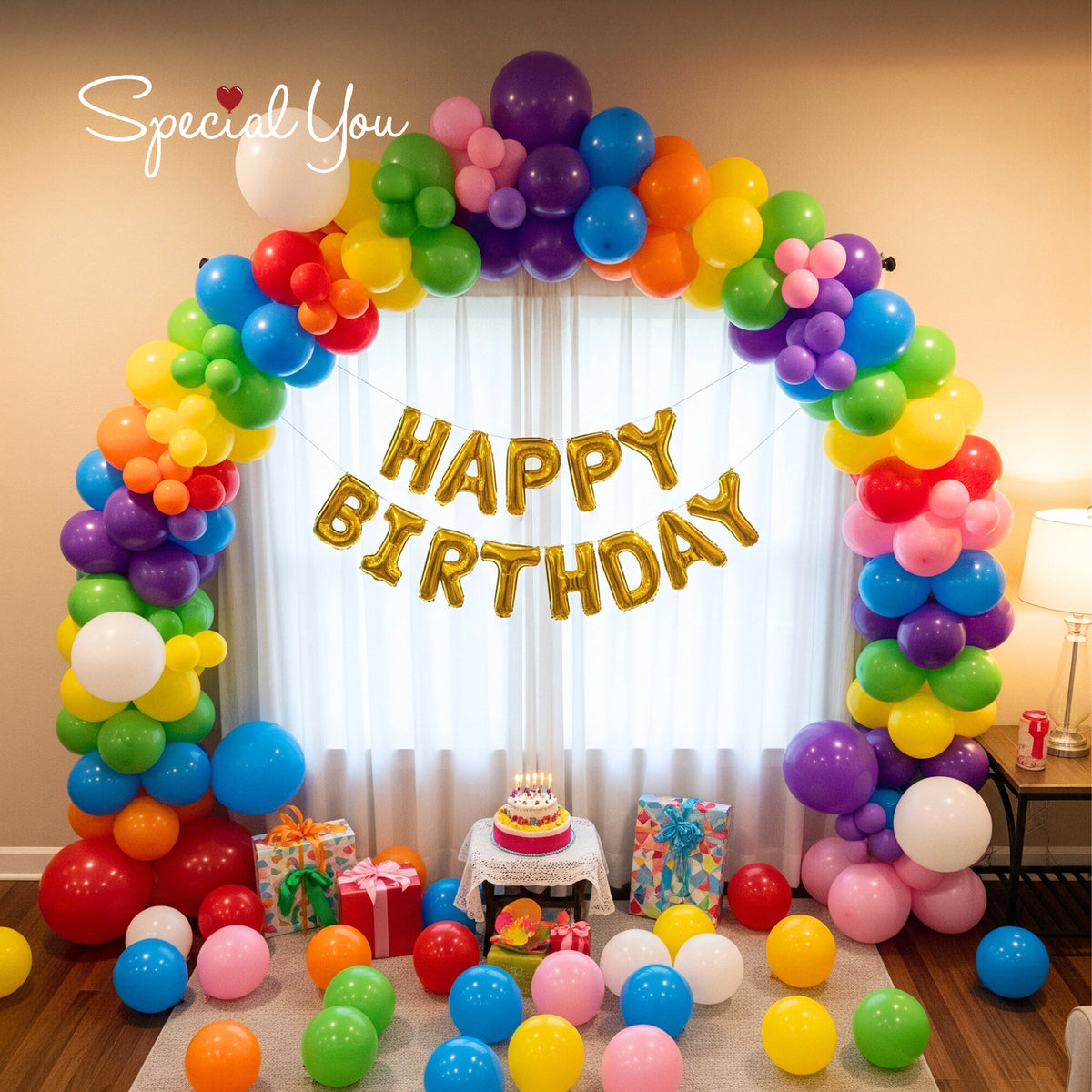Rainbow Birthday Balloon Decoration – Colorful Arch Setup