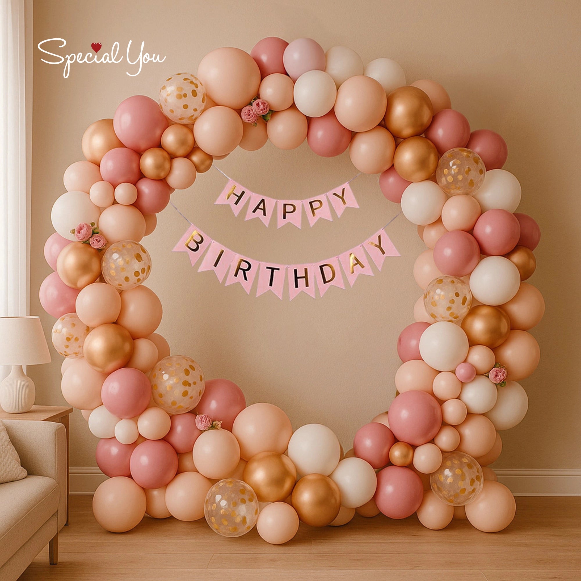 Peach Glam Ring Birthday Balloon Decor