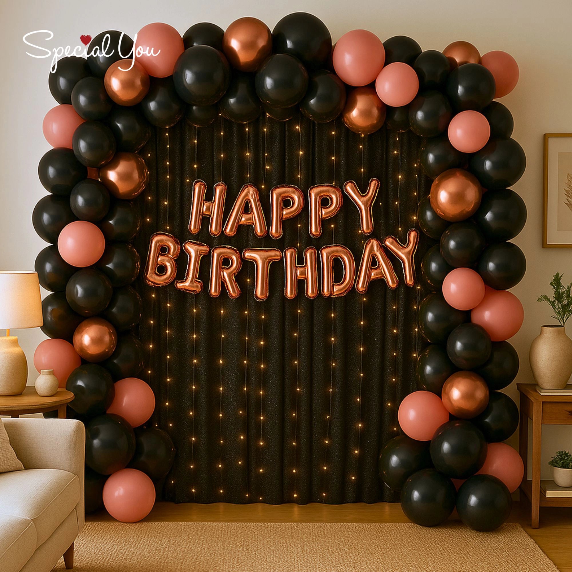 Black & Rose Gold Birthday Decor