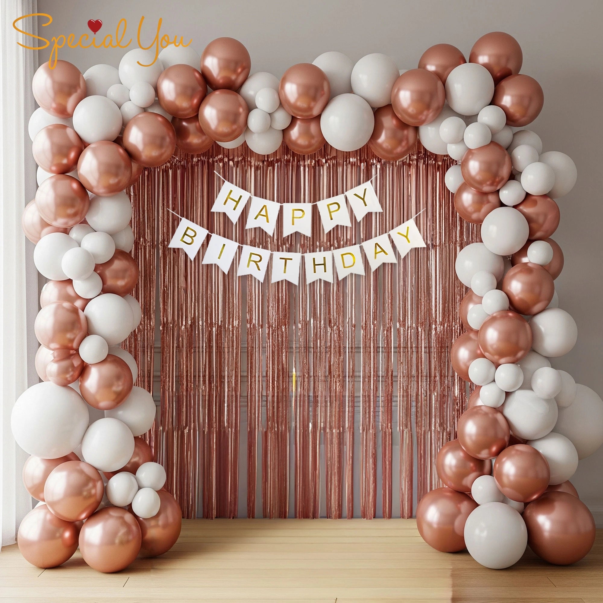 Rose Gold & White Birthday Balloon Decor