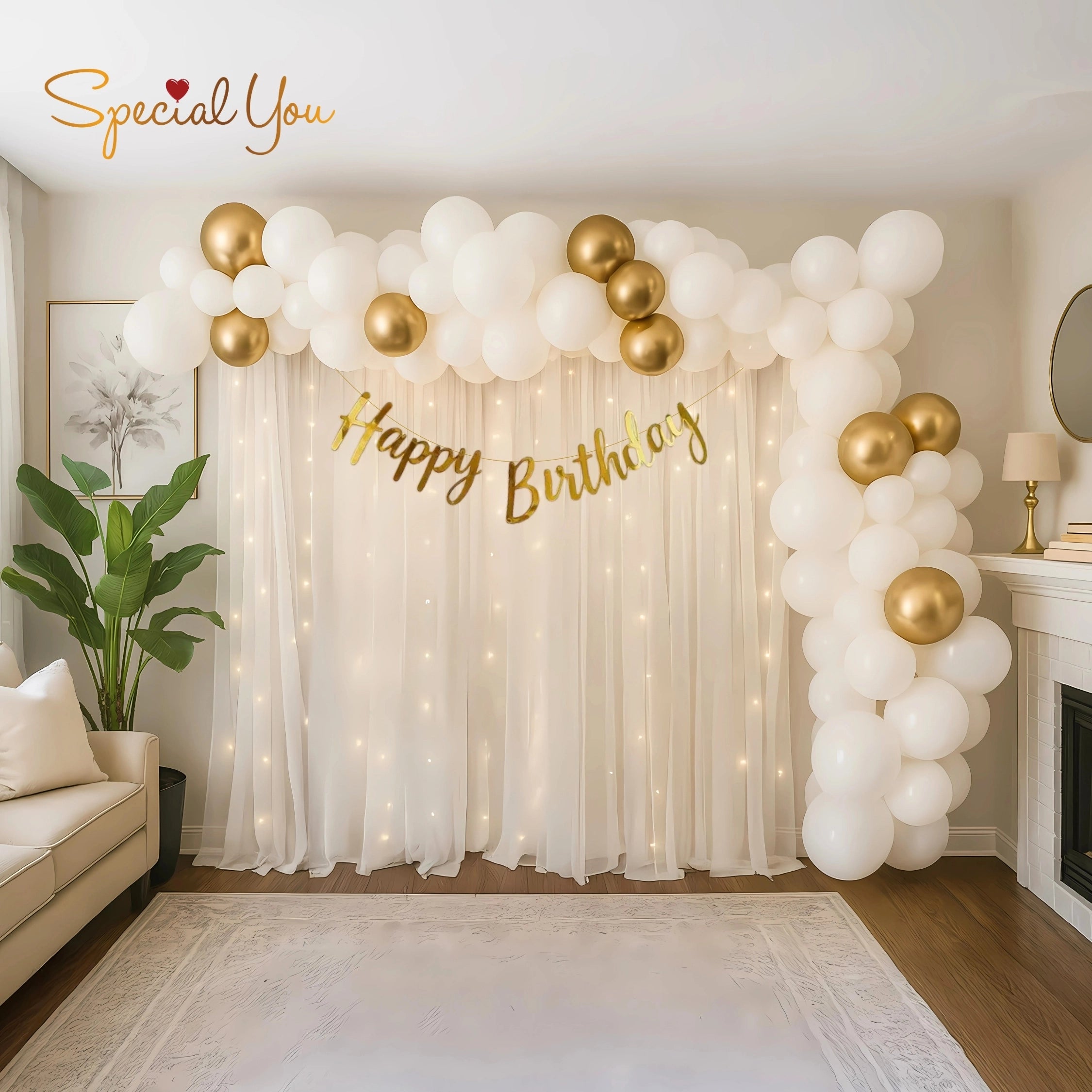 White & Gold Birthday Decor