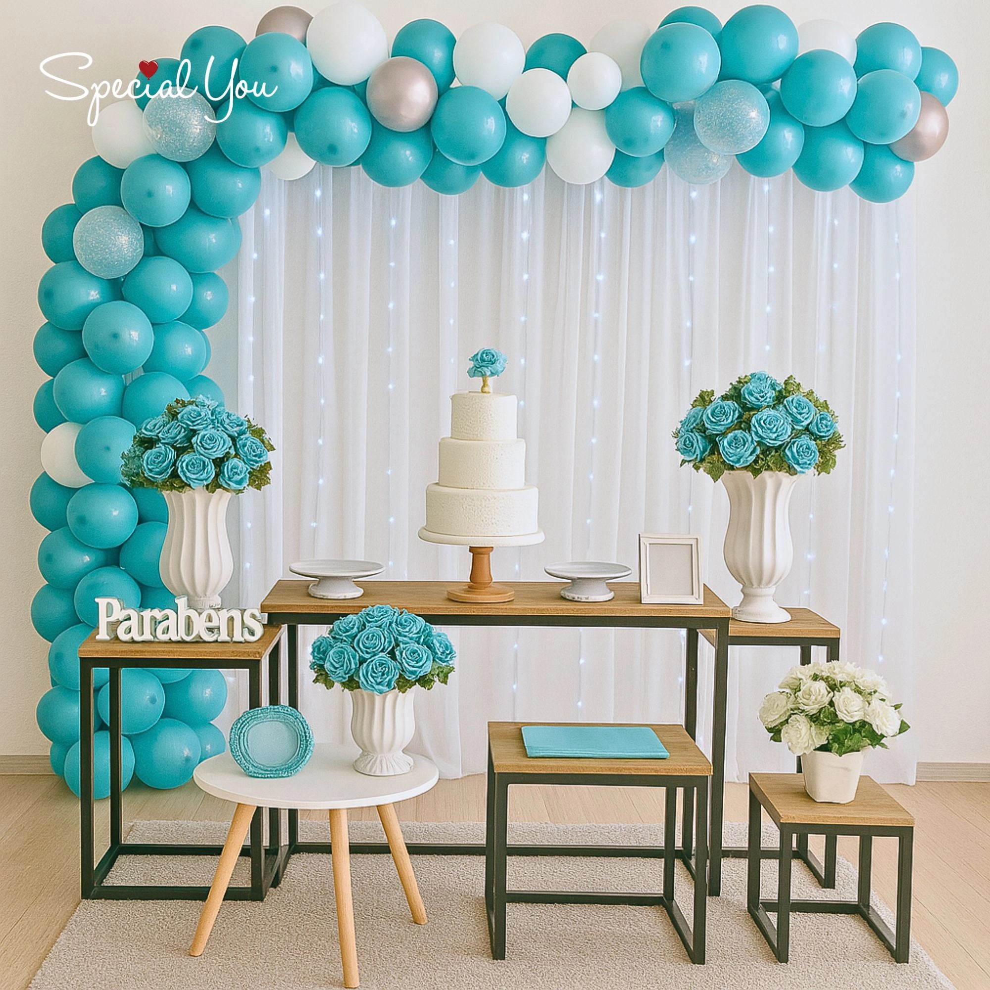 Turquoise & White Birthday Decor