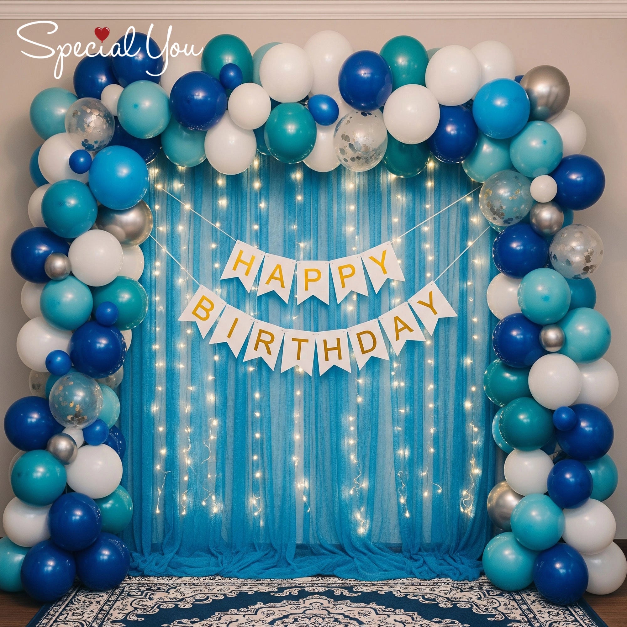 Blue & Silver Birthday Backdrop Decor