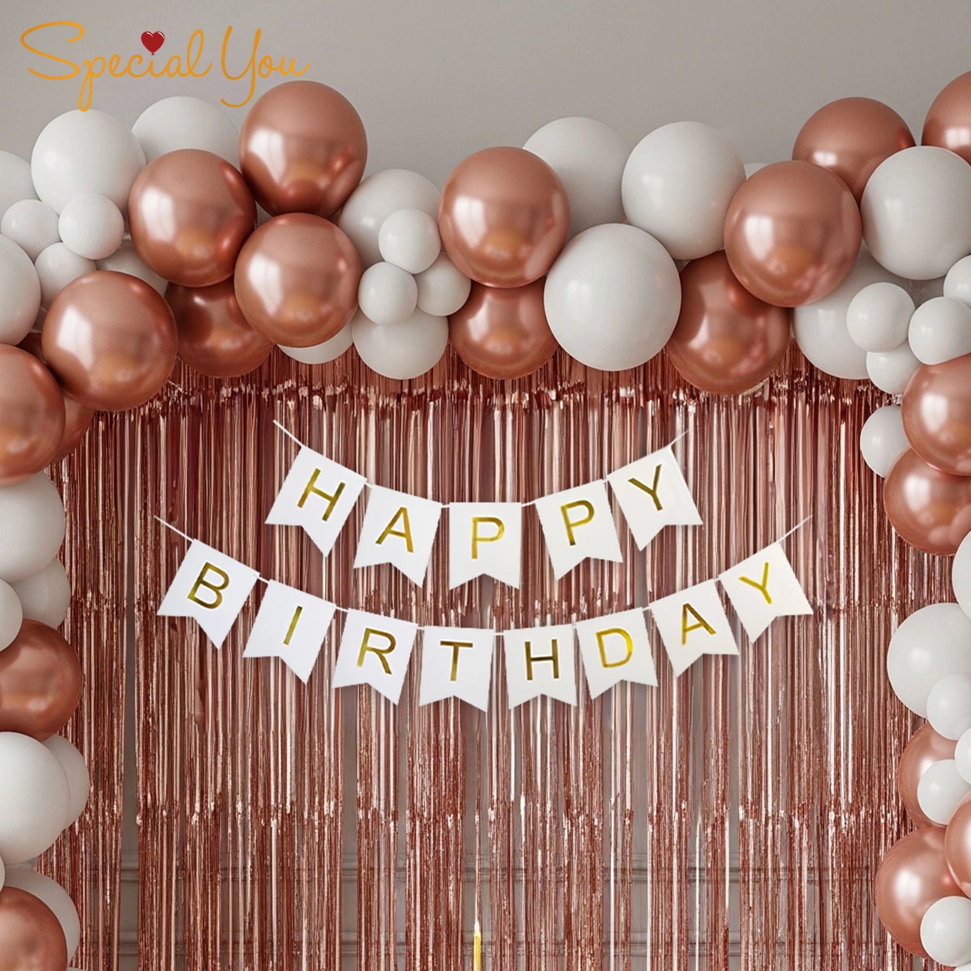 Rose Gold & White Birthday Balloon Decor