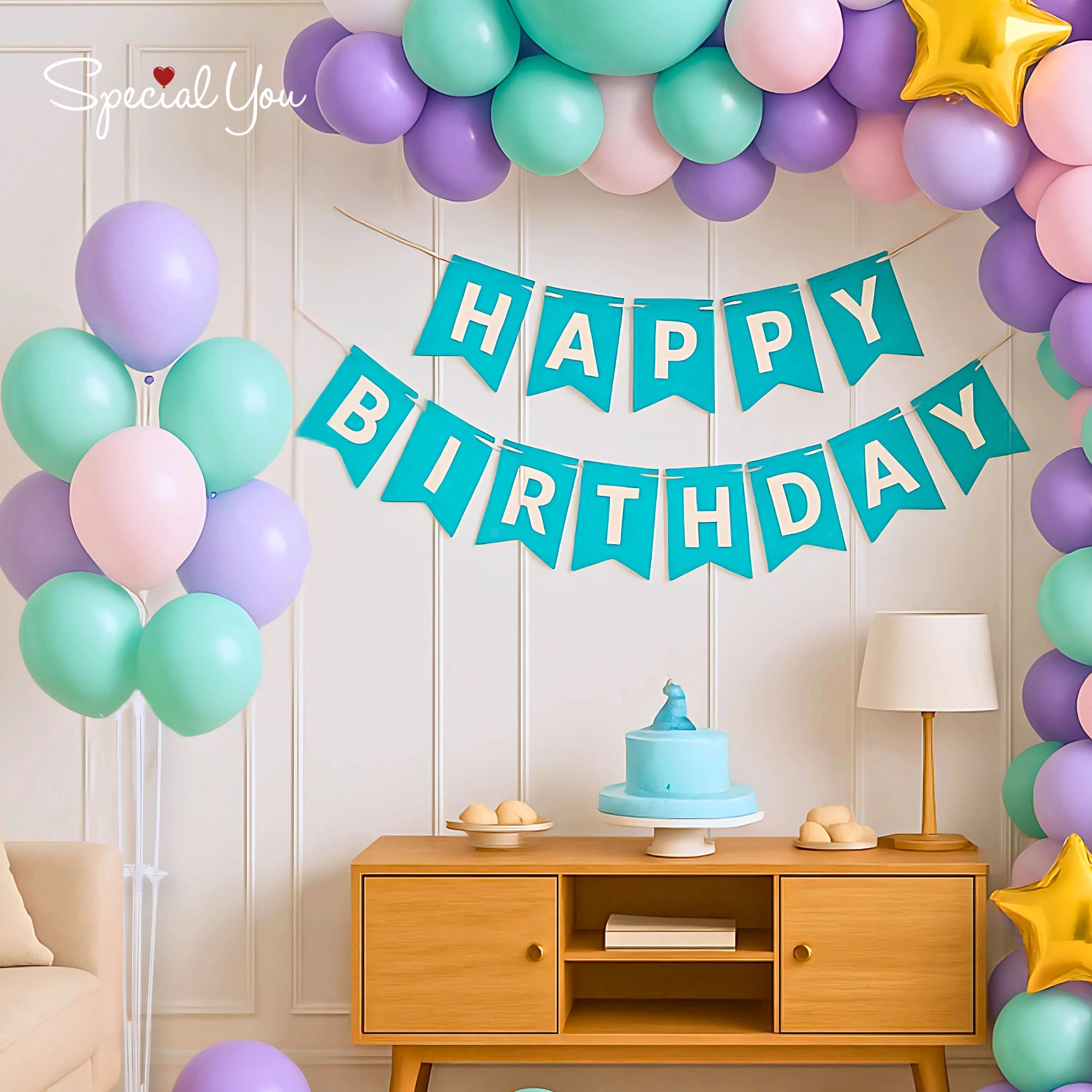 Pastel Birthday Decor with Golden Stars