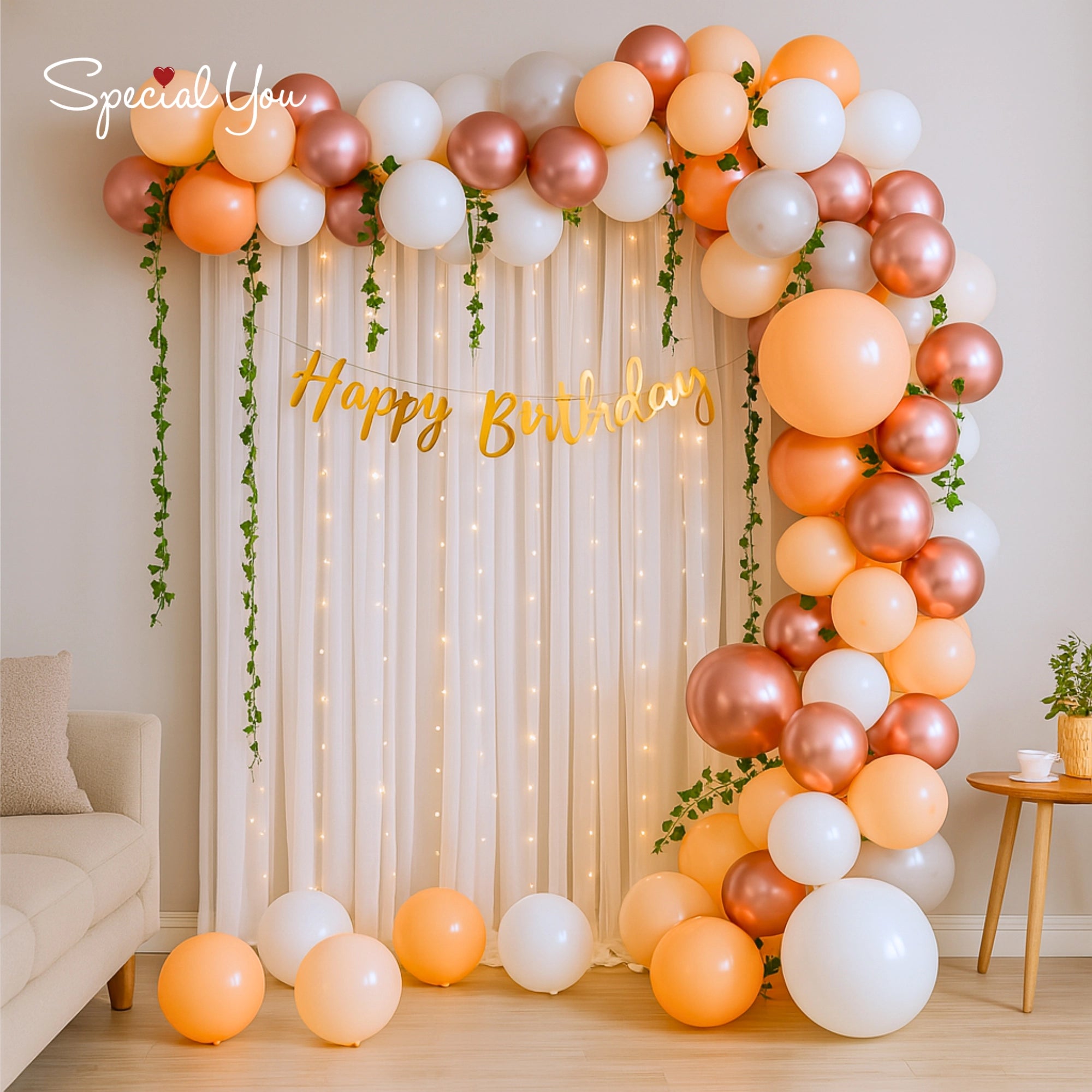 Rosy Peach Charm Birthday Balloon Decor