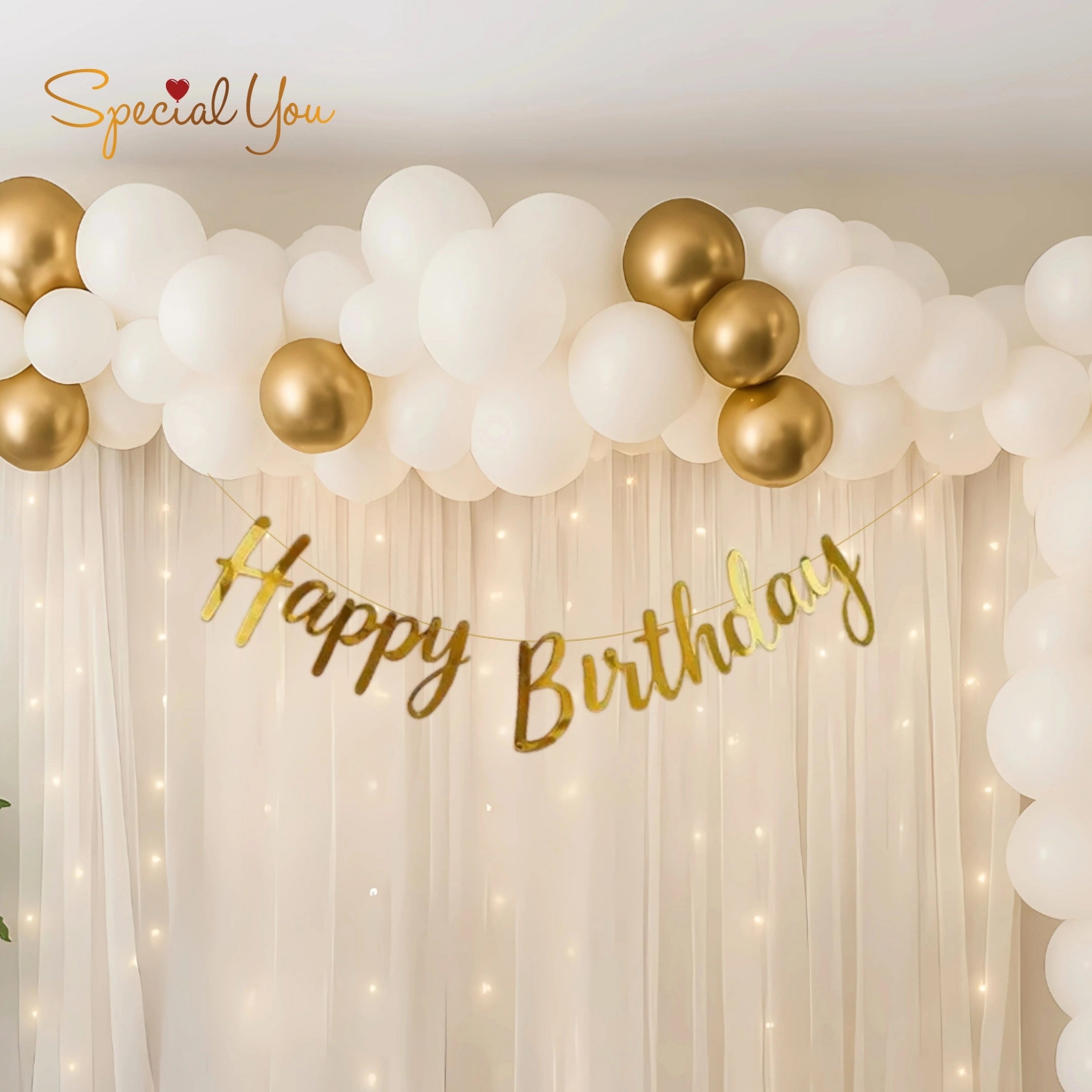 White & Gold Birthday Decor