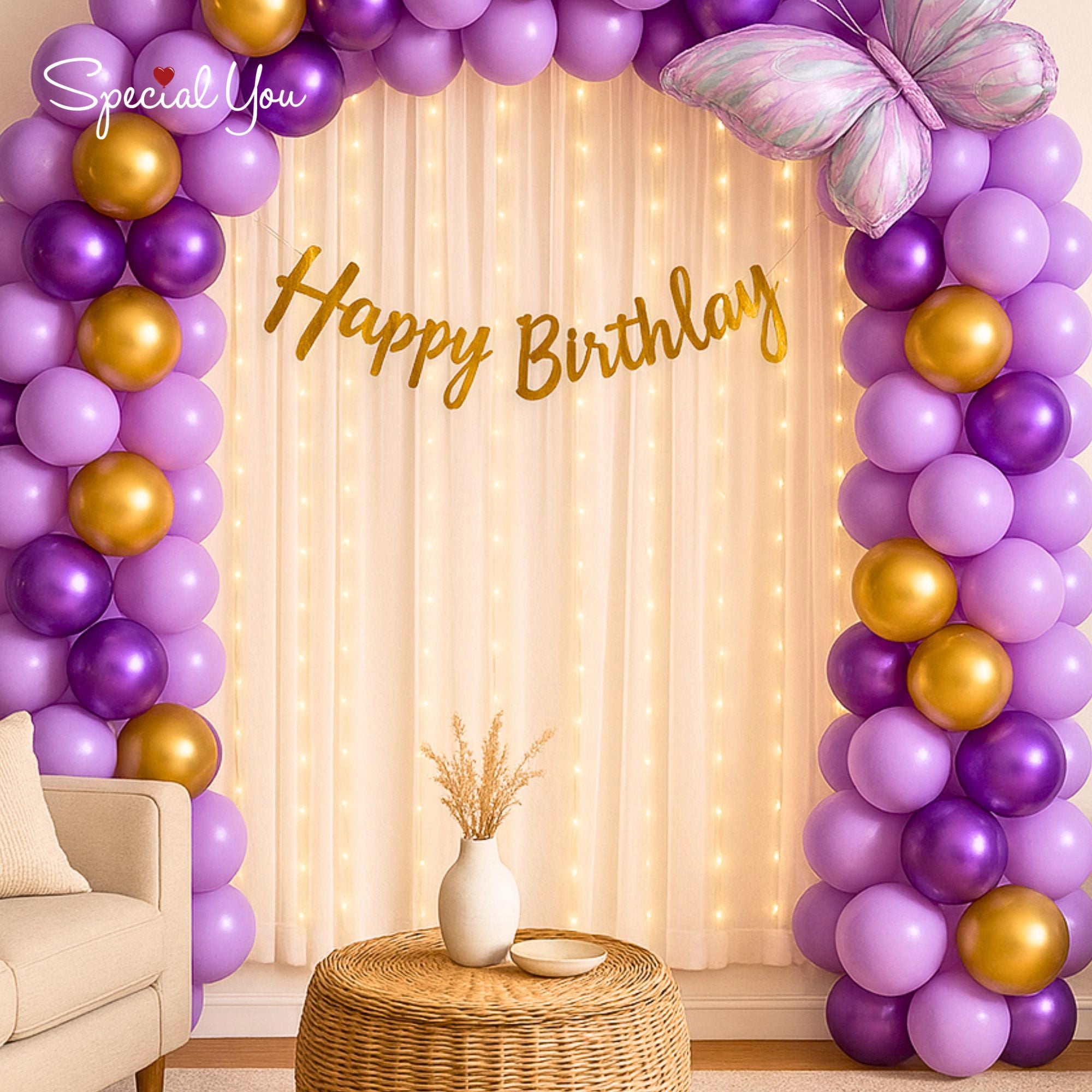 Purple & Gold Butterfly Balloon Decor