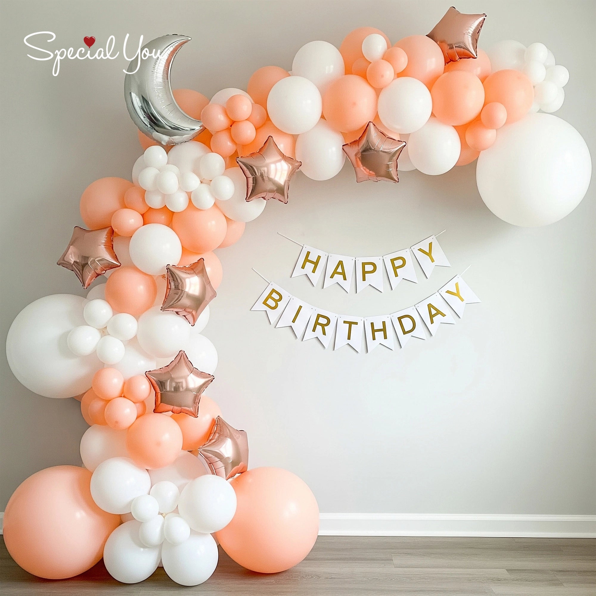 Peachy Moon Birthday Balloon Decor
