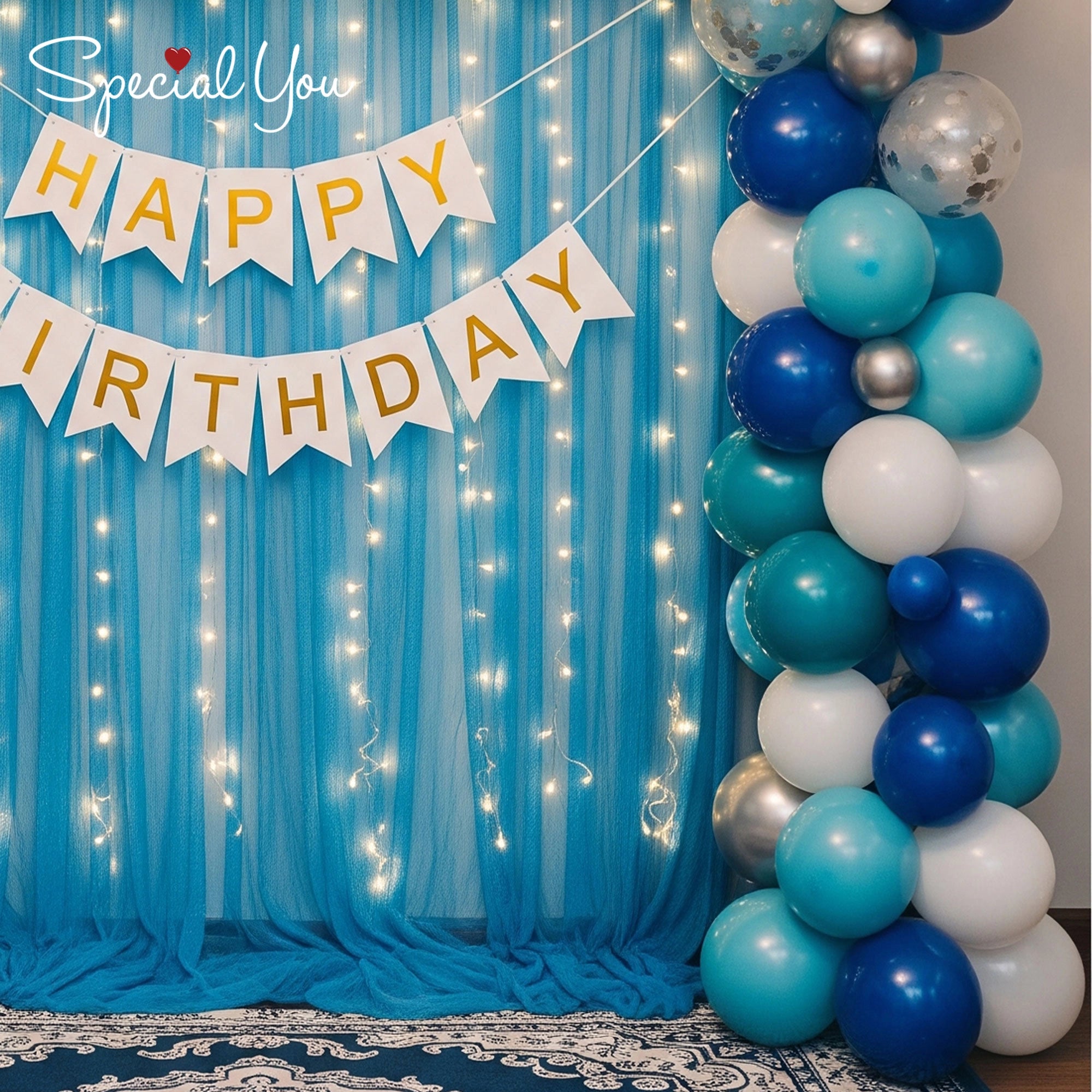Blue & Silver Birthday Backdrop Decor