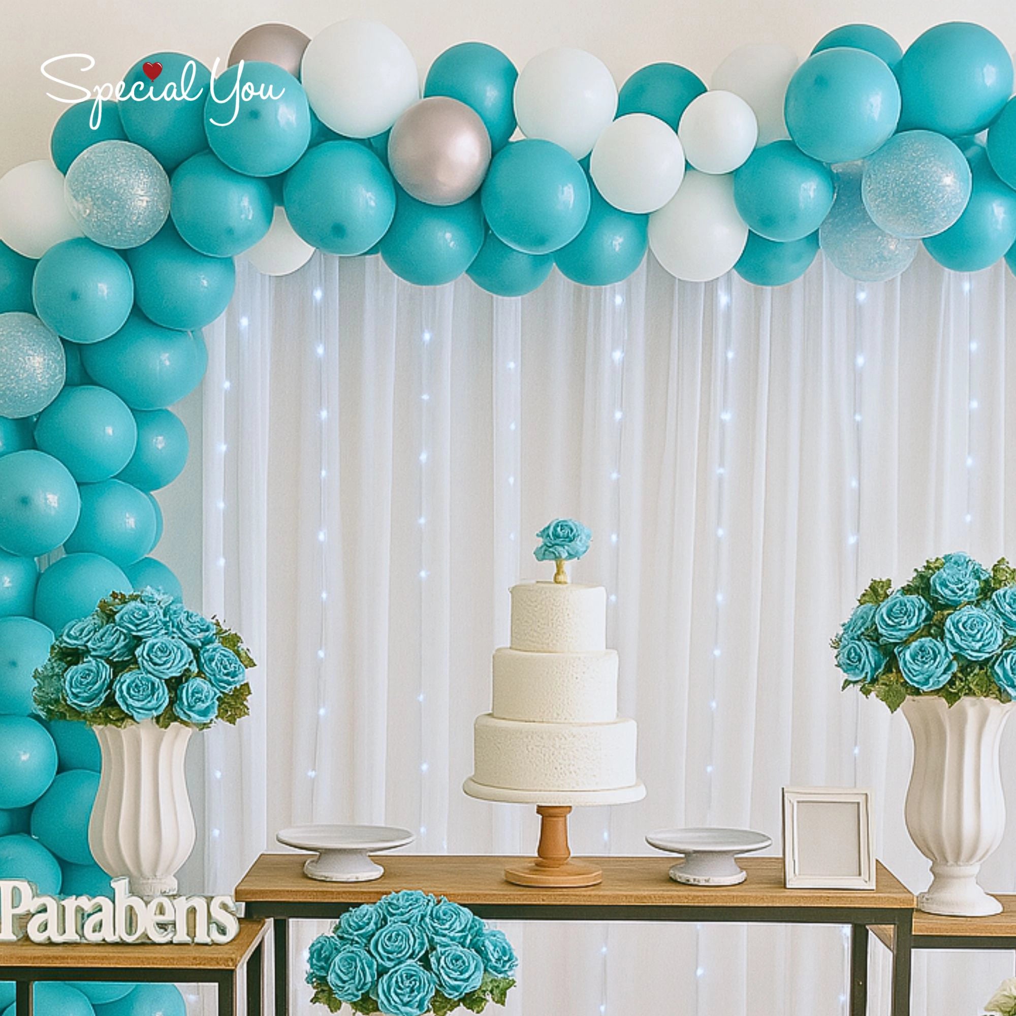 Turquoise & White Birthday Decor