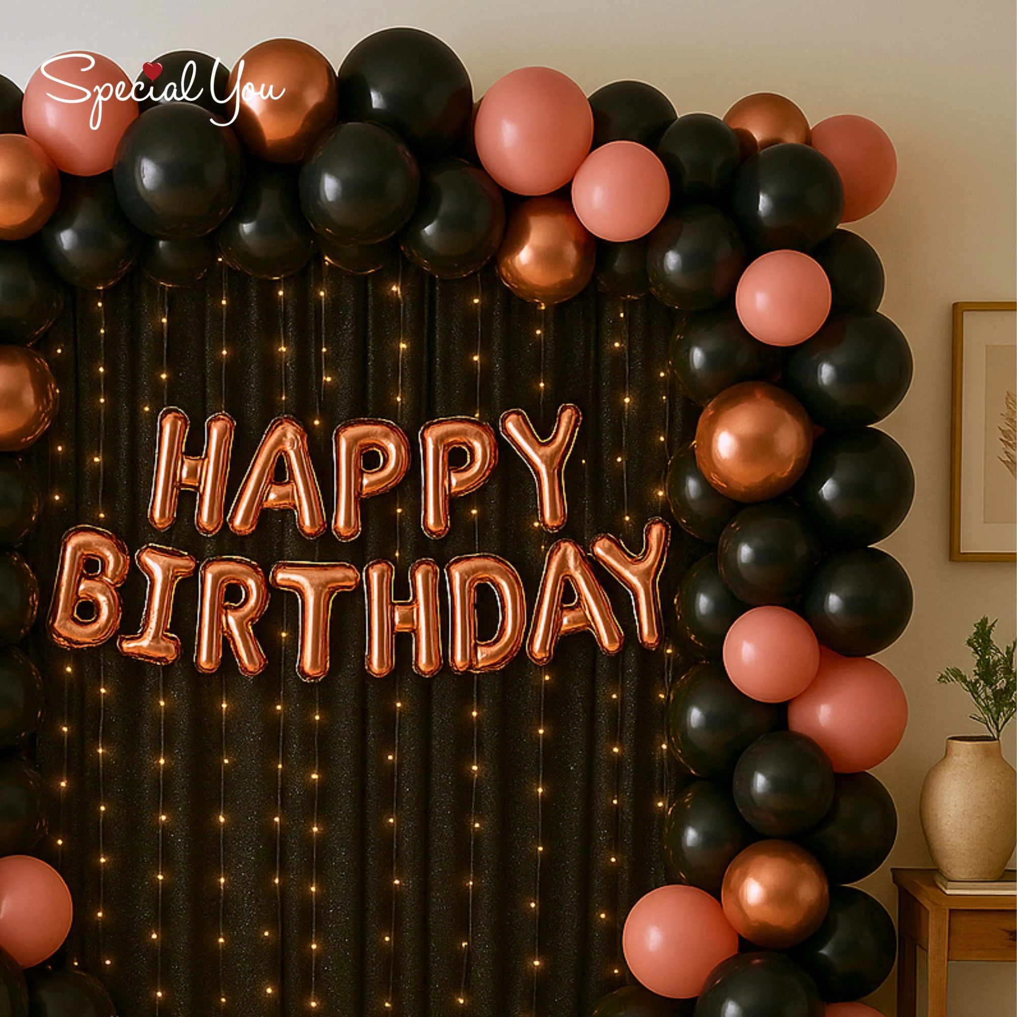 Black & Rose Gold Birthday Decor