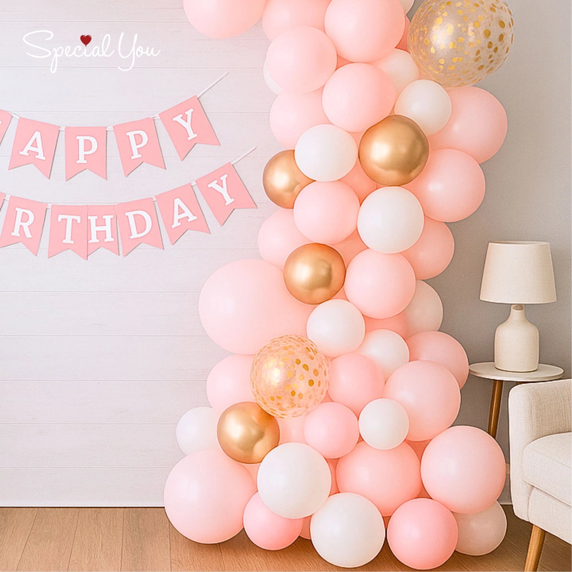 Pastel Pink & Gold Birthday Decor
