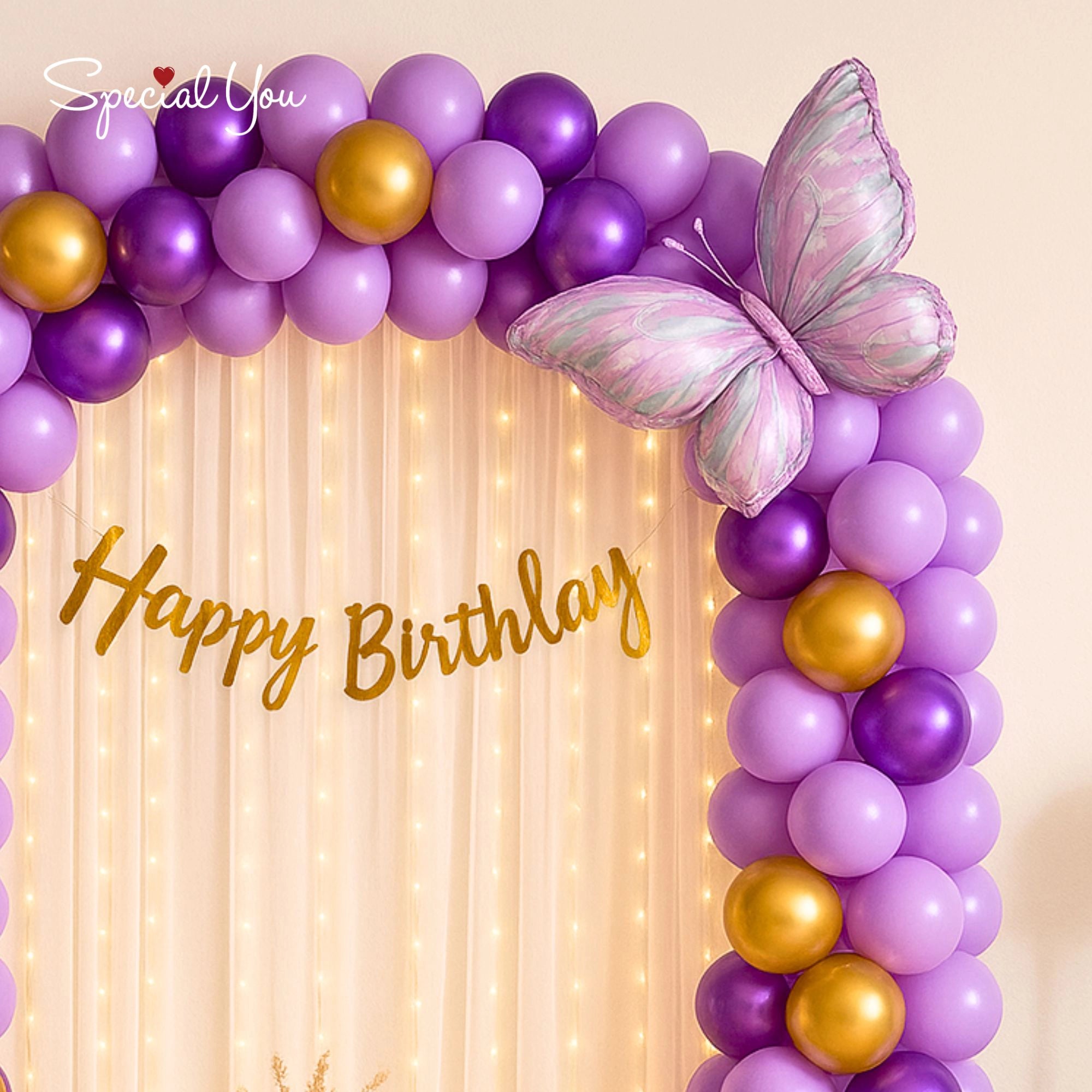 Purple & Gold Butterfly Balloon Decor