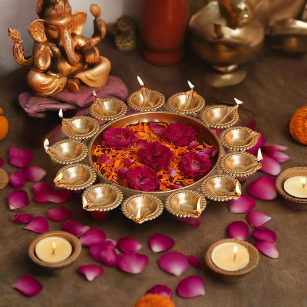 Urli Diya with Tea Light Candles for Diwali Decoration - 7 Inches