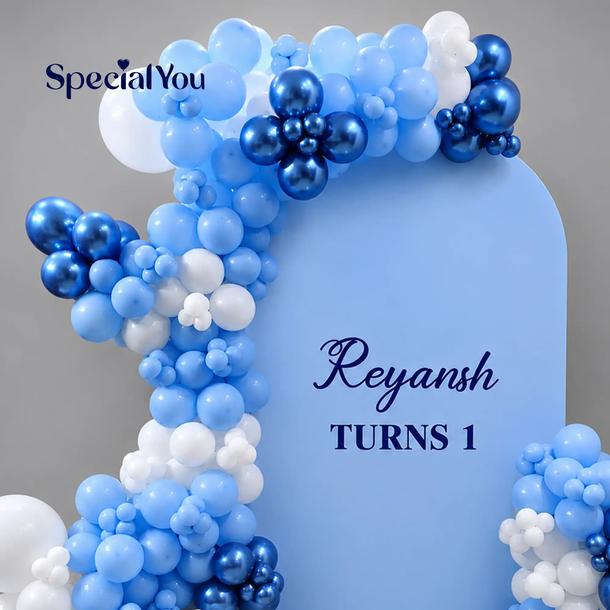 Blue and White Balloon Arch Birthday Decoration