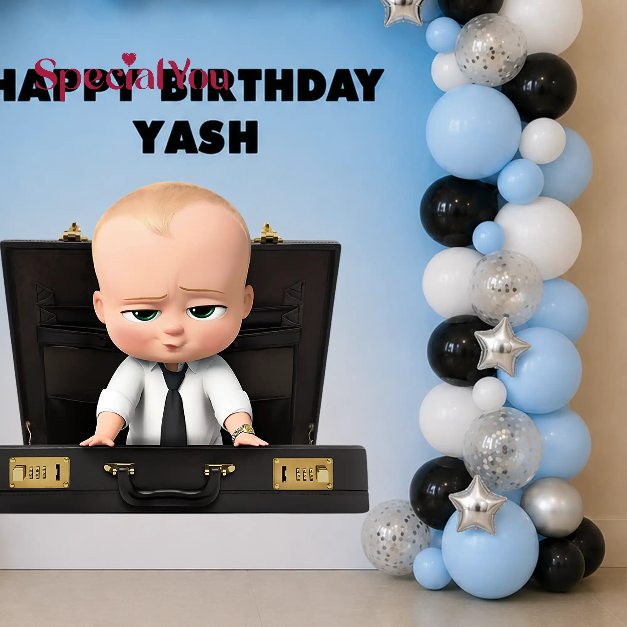Boss Baby Balloon Arch Birthday Setup