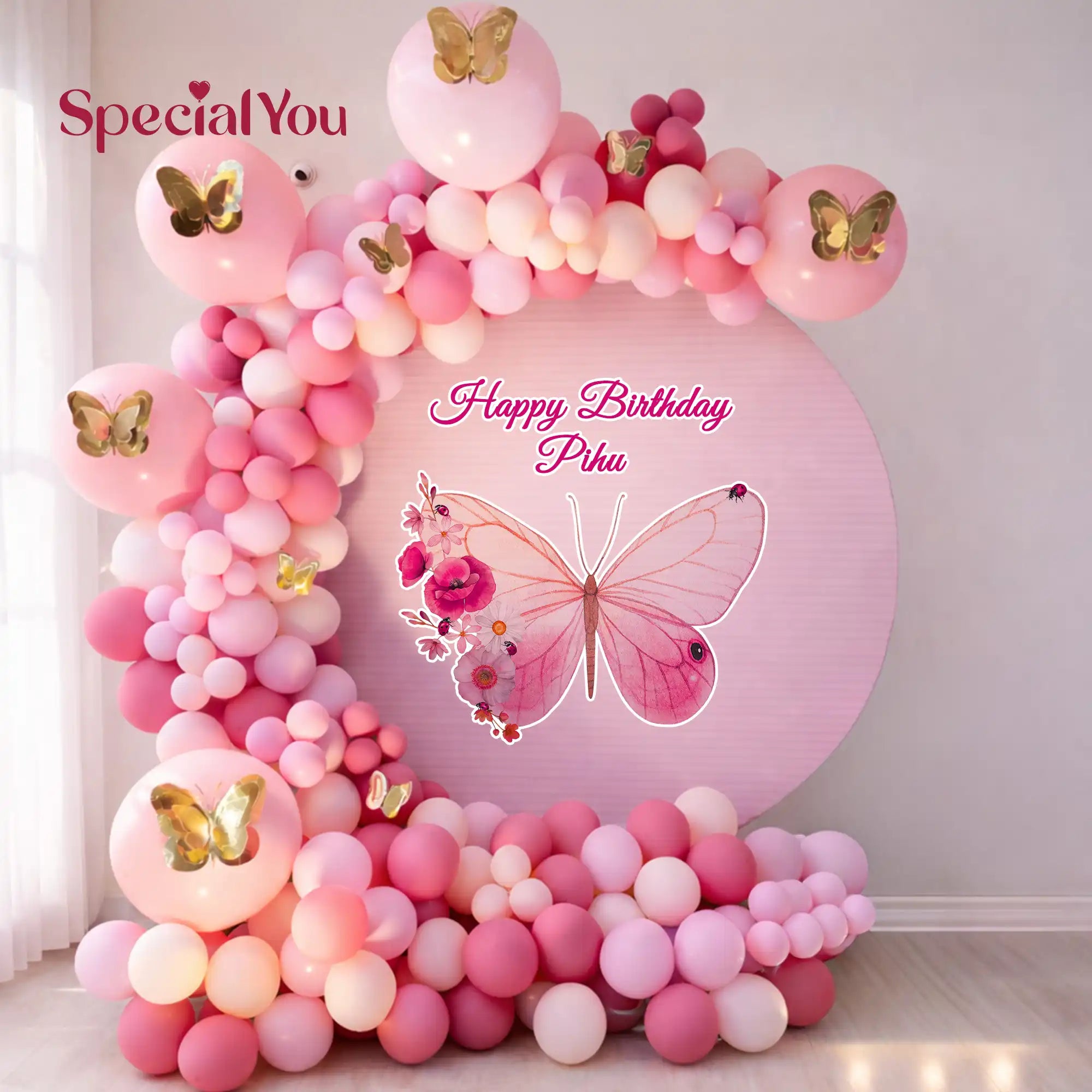Pink Butterfly Theme Birthday Backdrop Decor