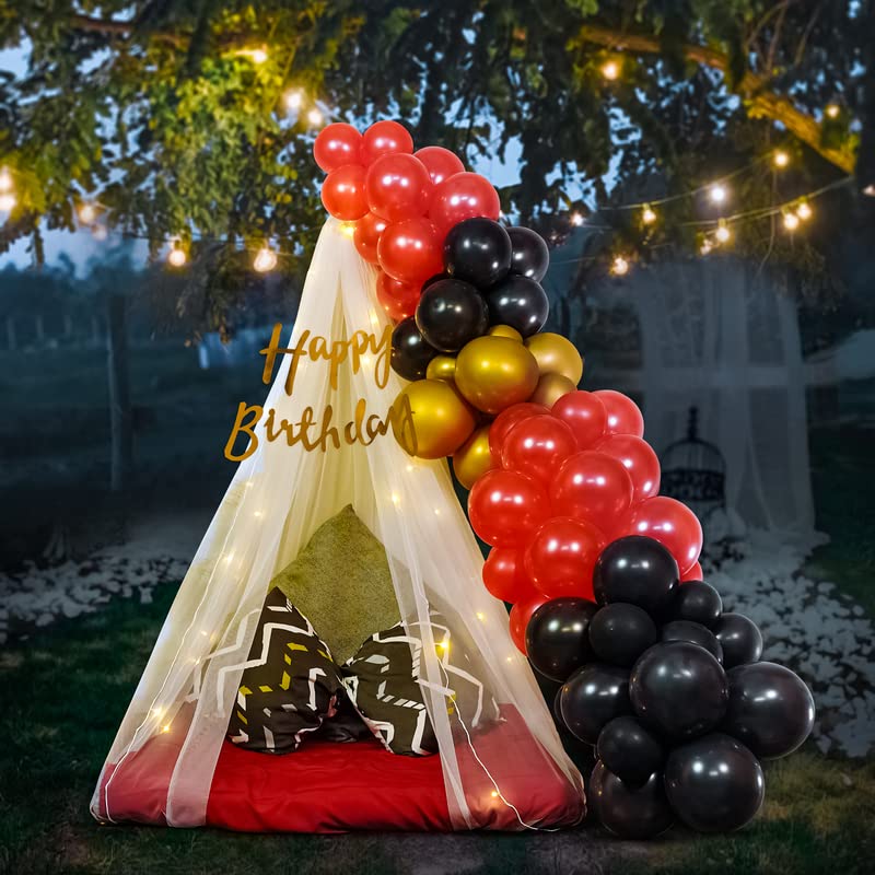 Canopy for decoration birthday DIY Combo Kit with Fairy Lights & Red and Black Balloons.