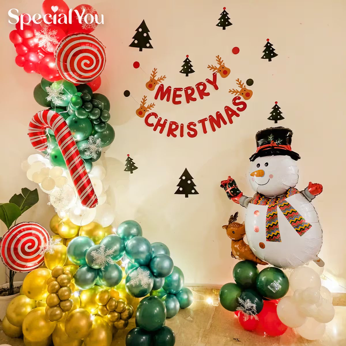 Santa & Snowman Christmas Balloon Backdrop Setup