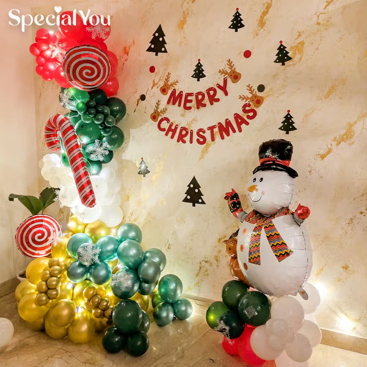 Santa & Snowman Christmas Balloon Backdrop Setup