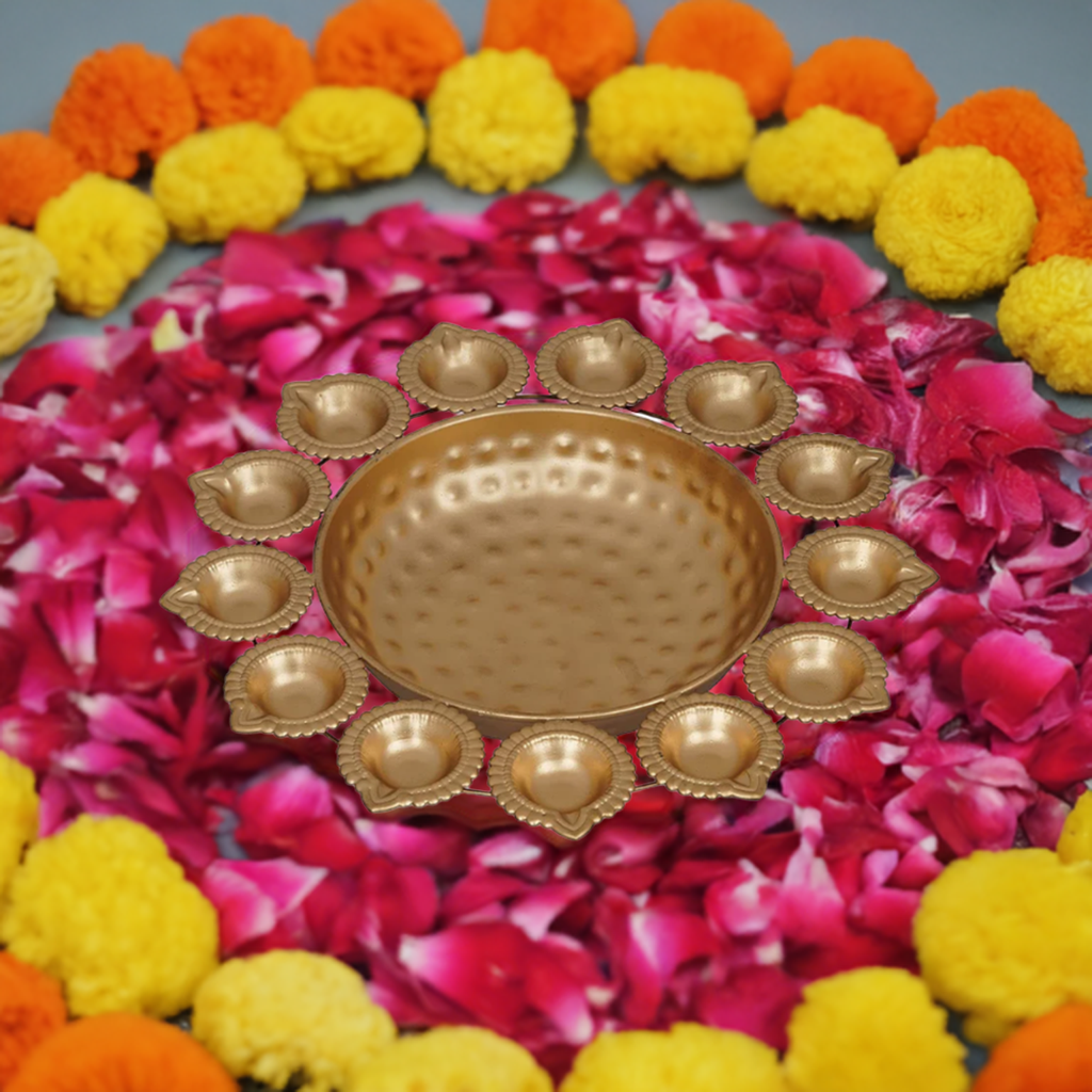 Metal Urli Diya for Diwali, Navratri, Home Decoration - 14 Inches