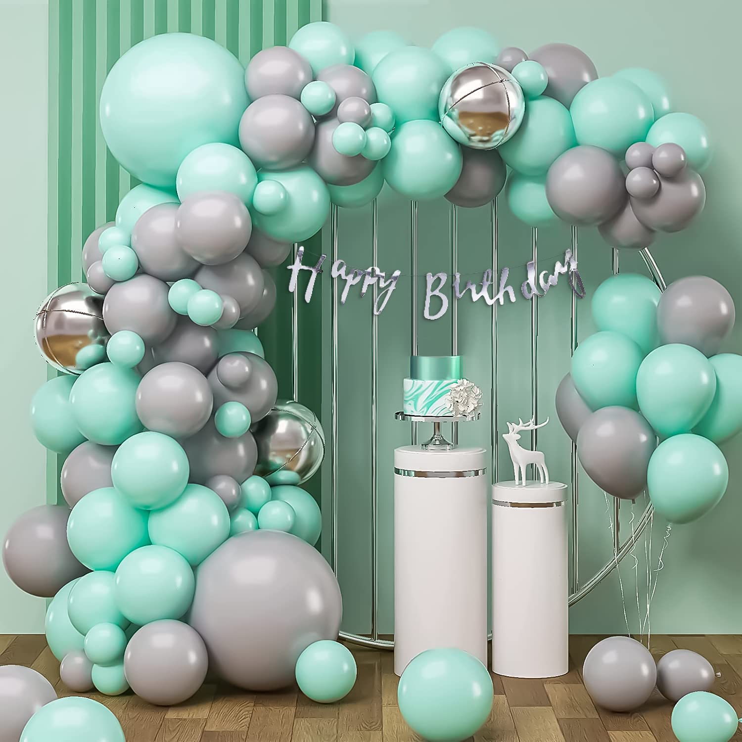 Green and Gray Theme Birthday Decoration Items for Girls