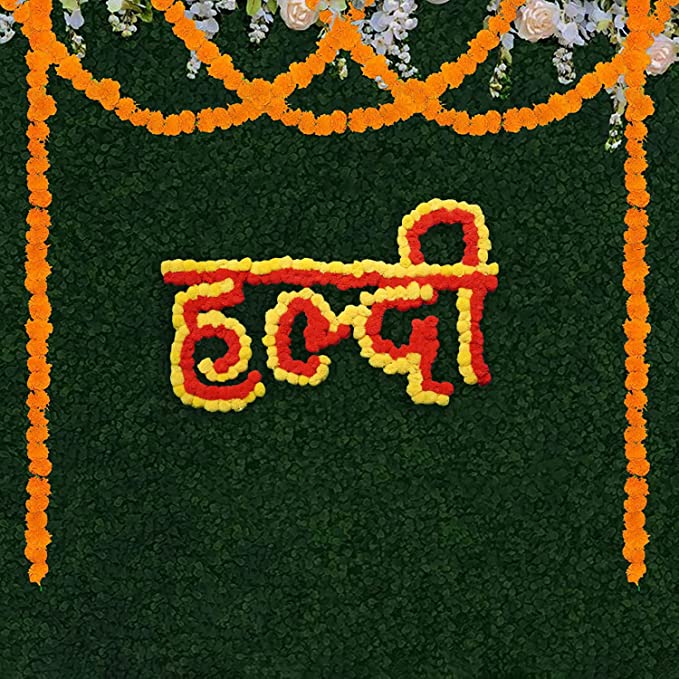 Haldi Decoration Backdrop with Marigold Garland and Banner Combo