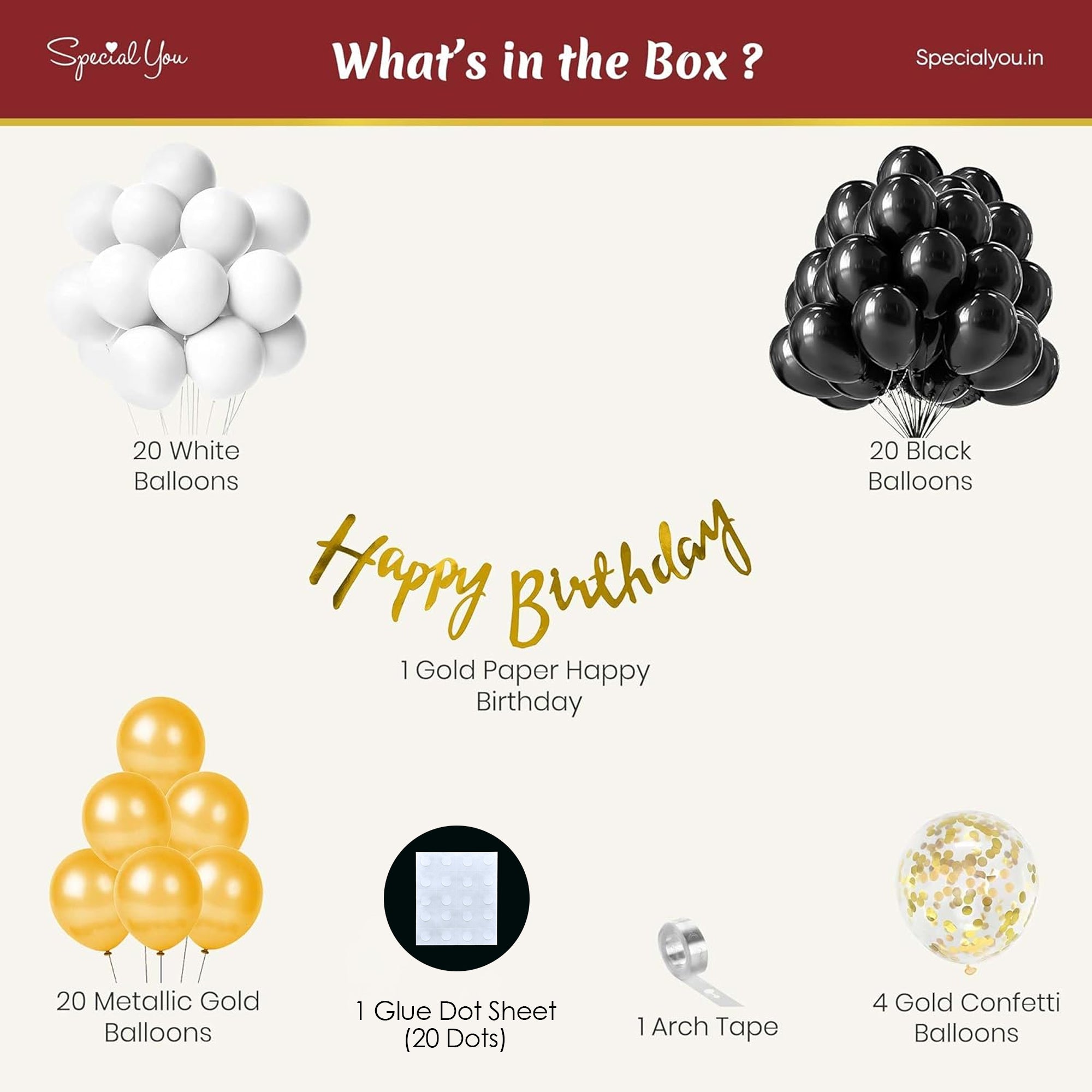 Black & White theme birthday decoration with golden balloons