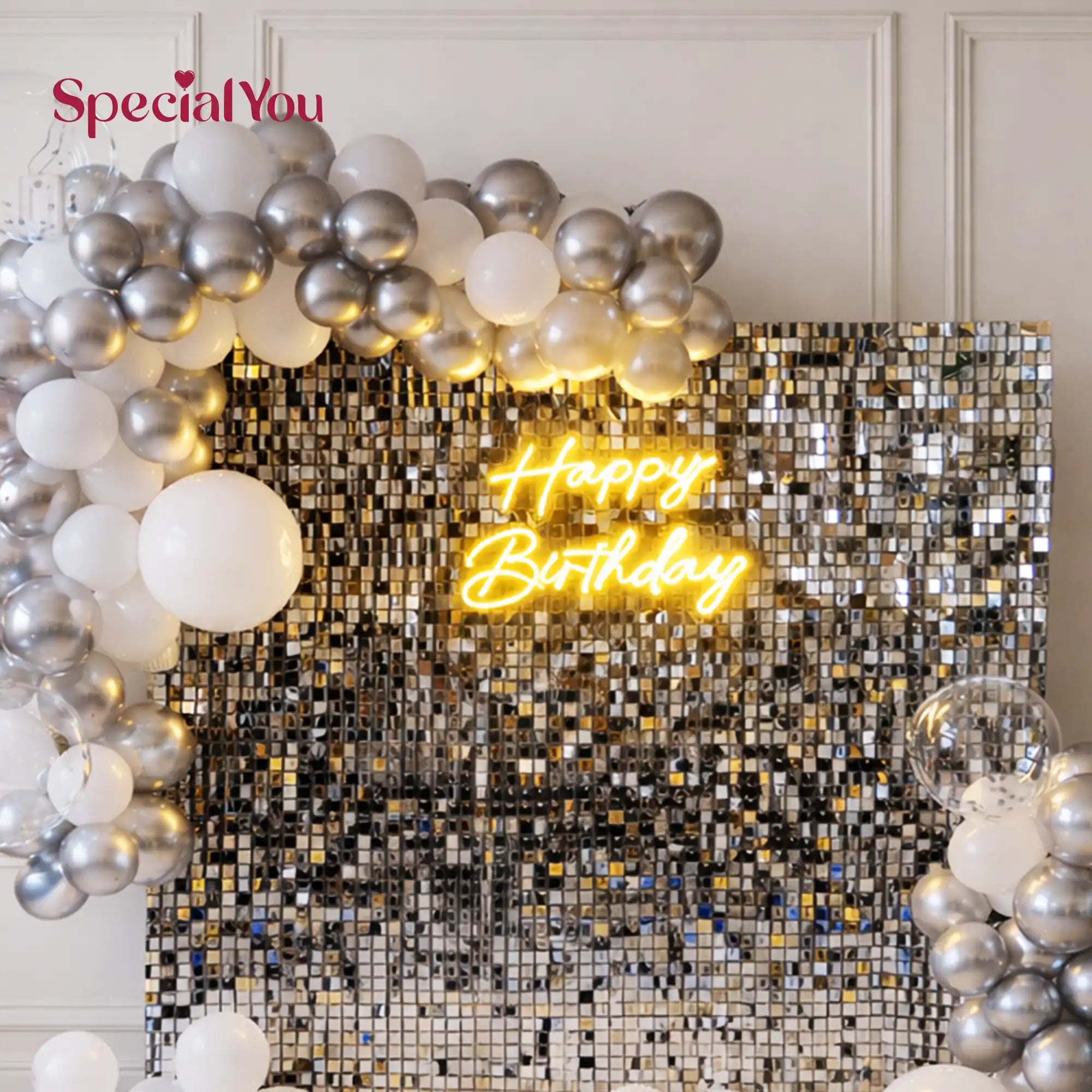 Silver White Sequin Panel Backdrop Decoration Setup