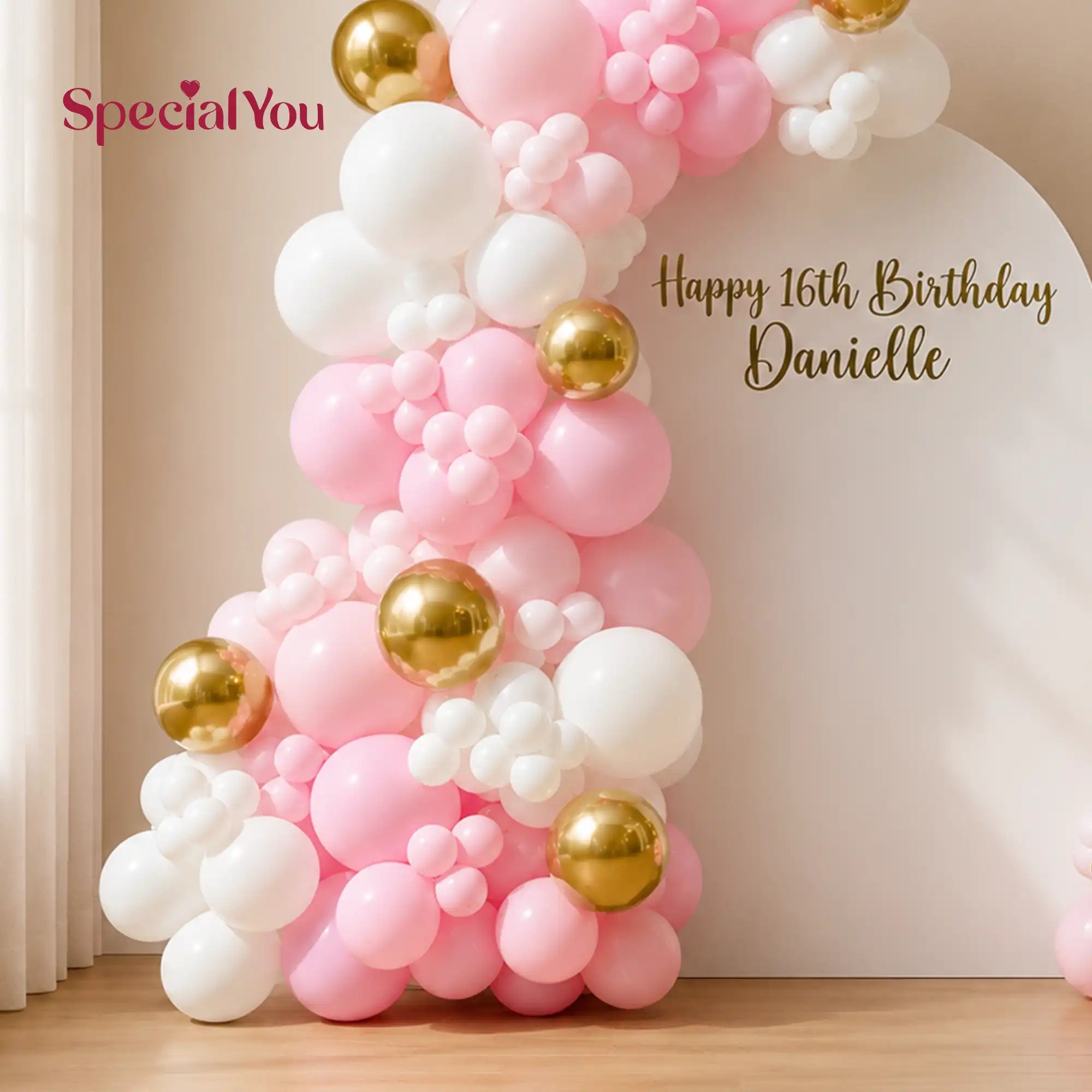 Pink and Gold 16th Birthday Decoration Setup