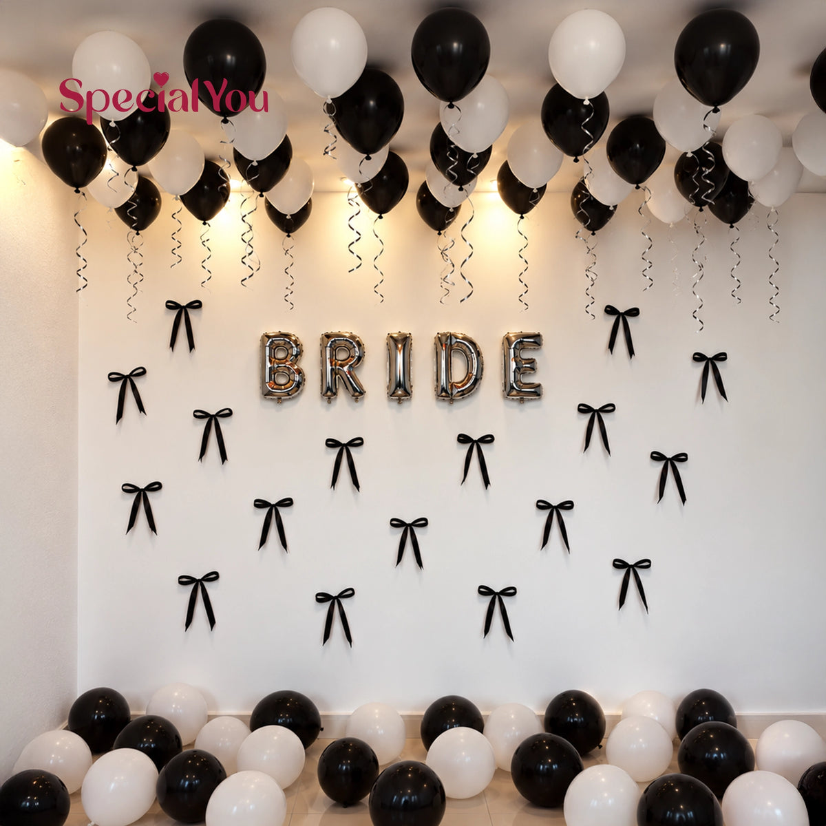 Black Bow Bride To Be Balloon Room Decoration Setup