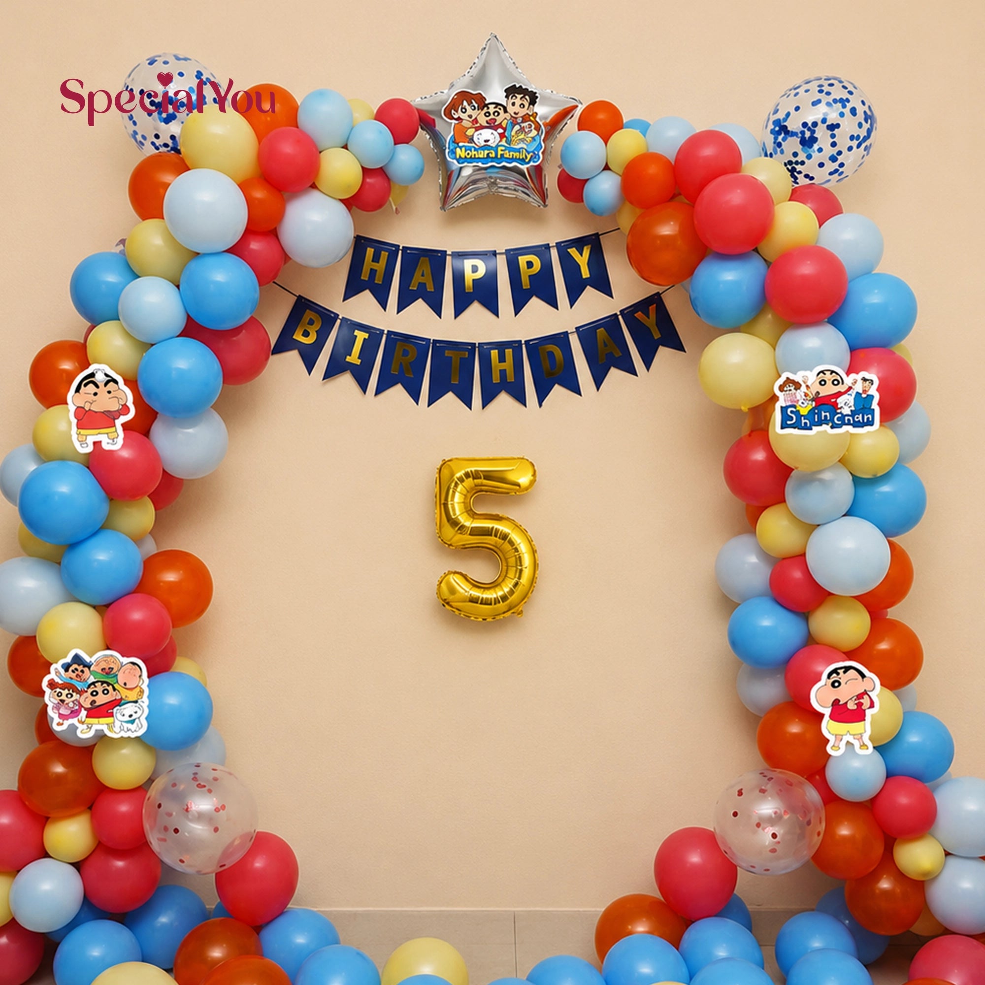 Shinchan Themed Birthday Balloon Arch Decoration