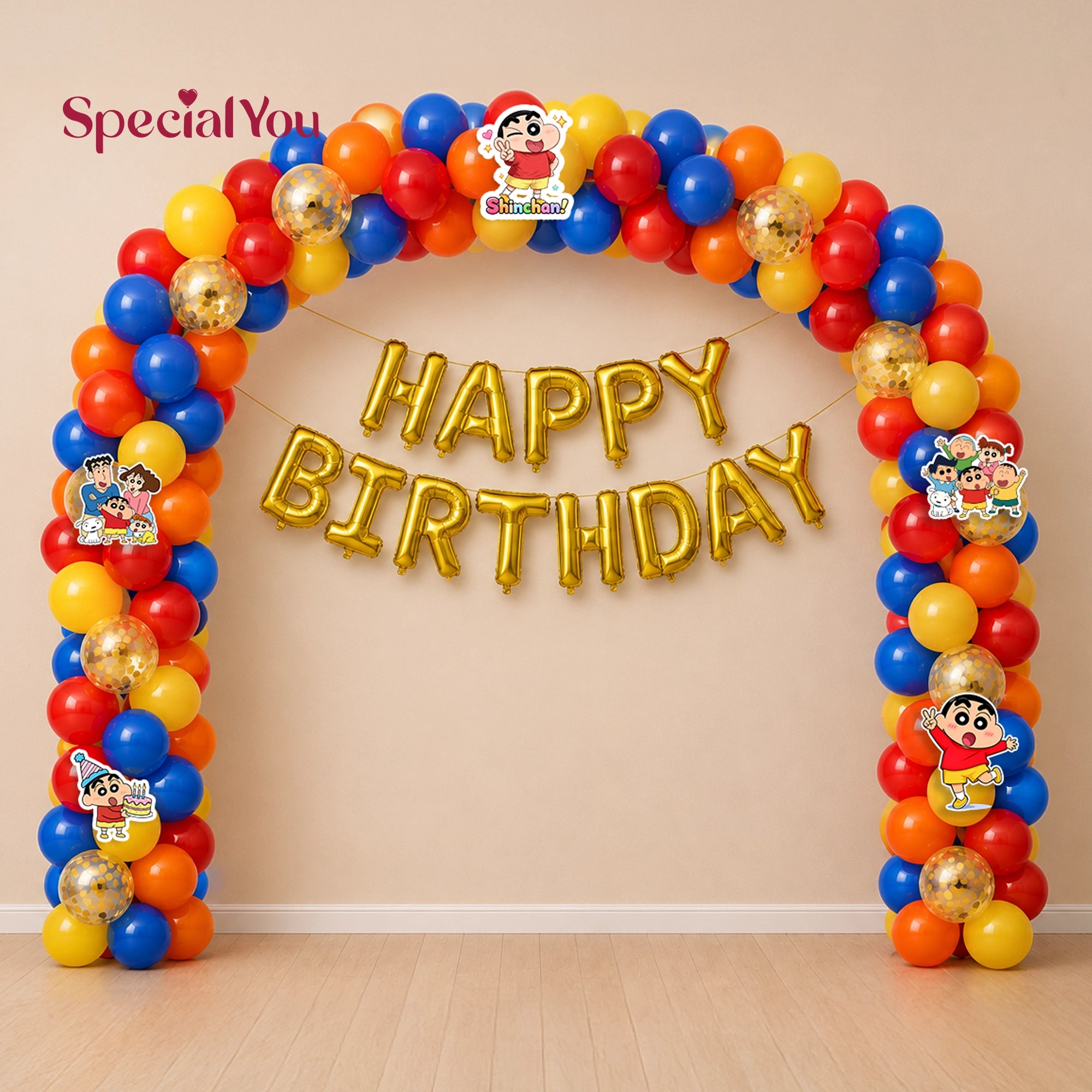 Shinchan Rainbow Balloon Arch Birthday Decoration