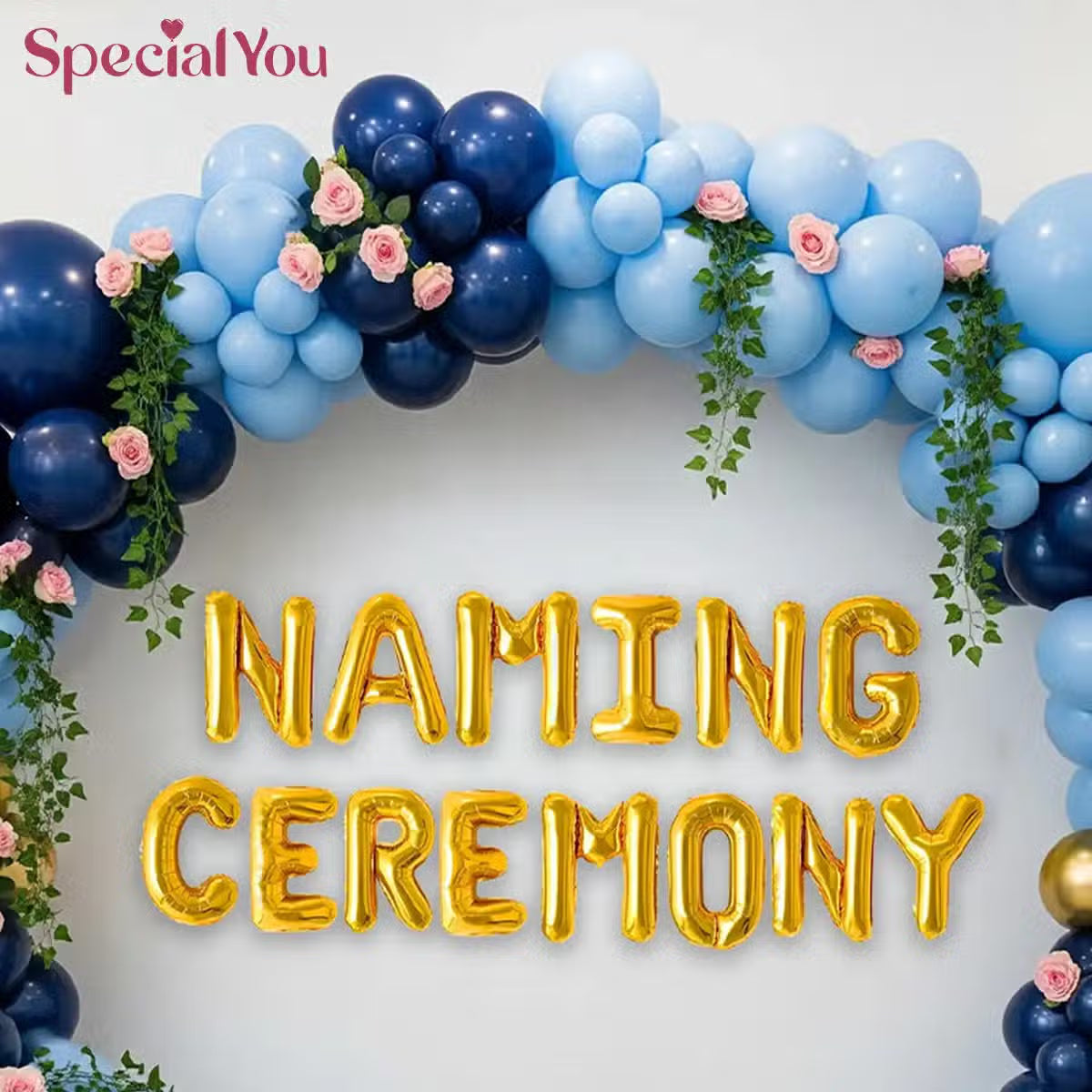 Blue & Gold Balloon Decor for Naming Ceremony