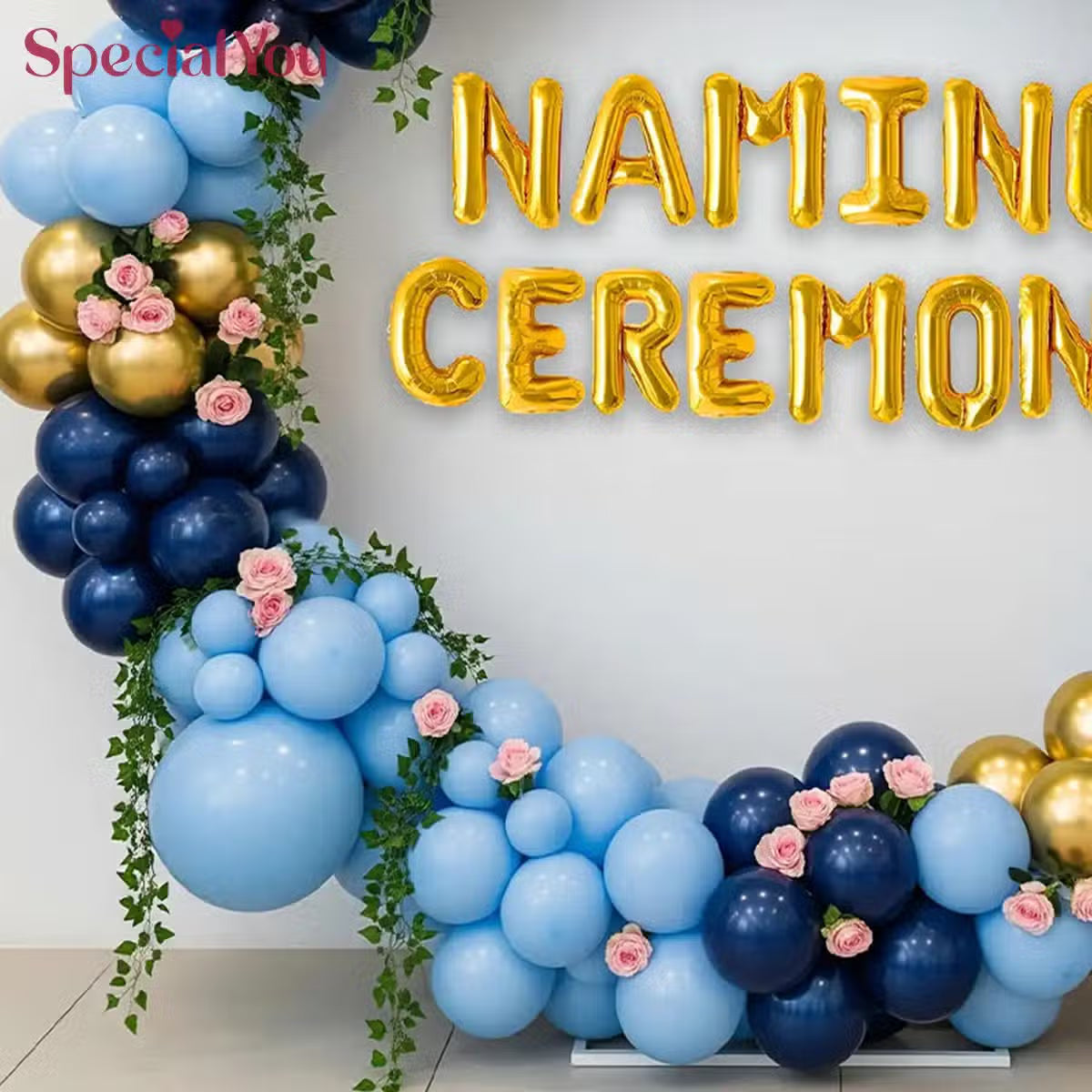 Blue & Gold Balloon Decor for Naming Ceremony