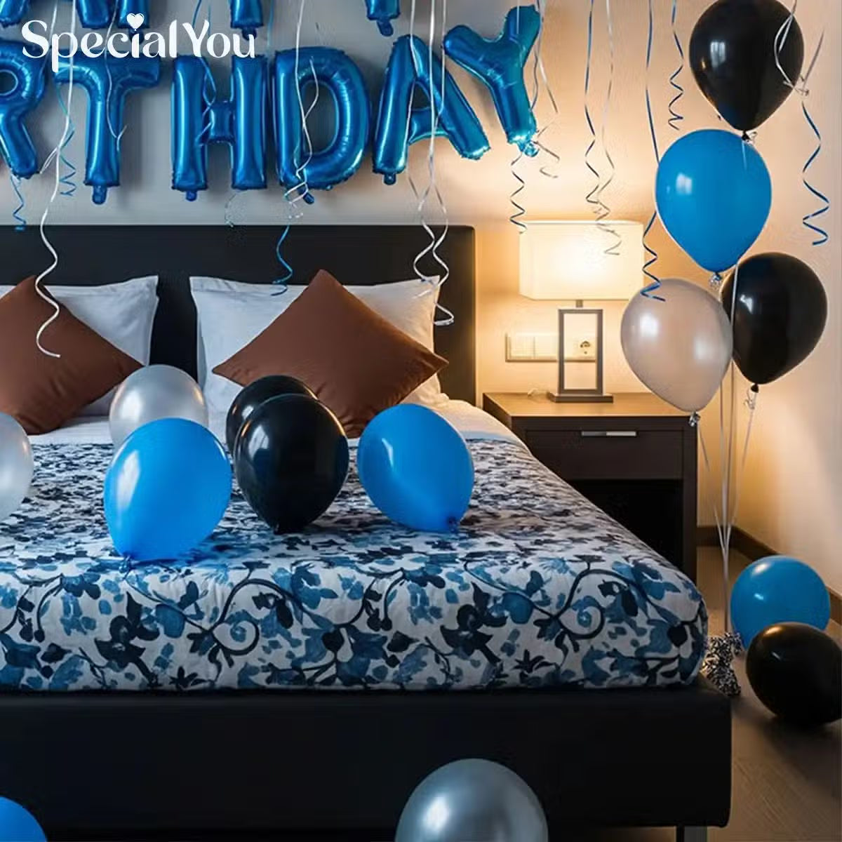 Blue & Silver Birthday Balloon Room Decor