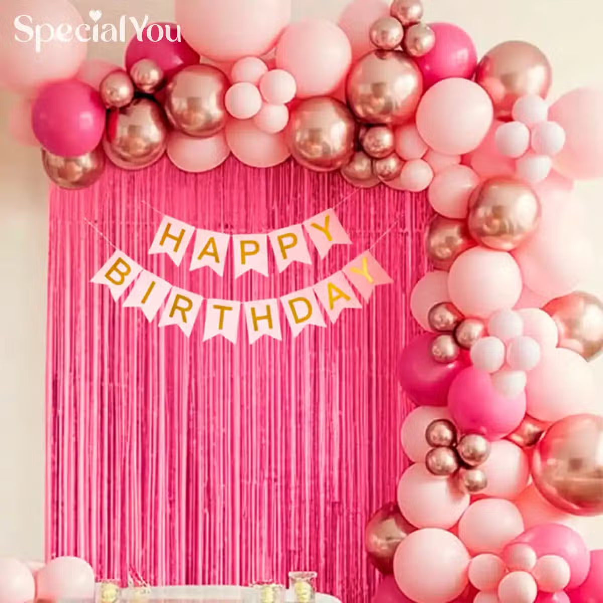 Rose Gold & Pink Birthday Balloon Arch Decor
