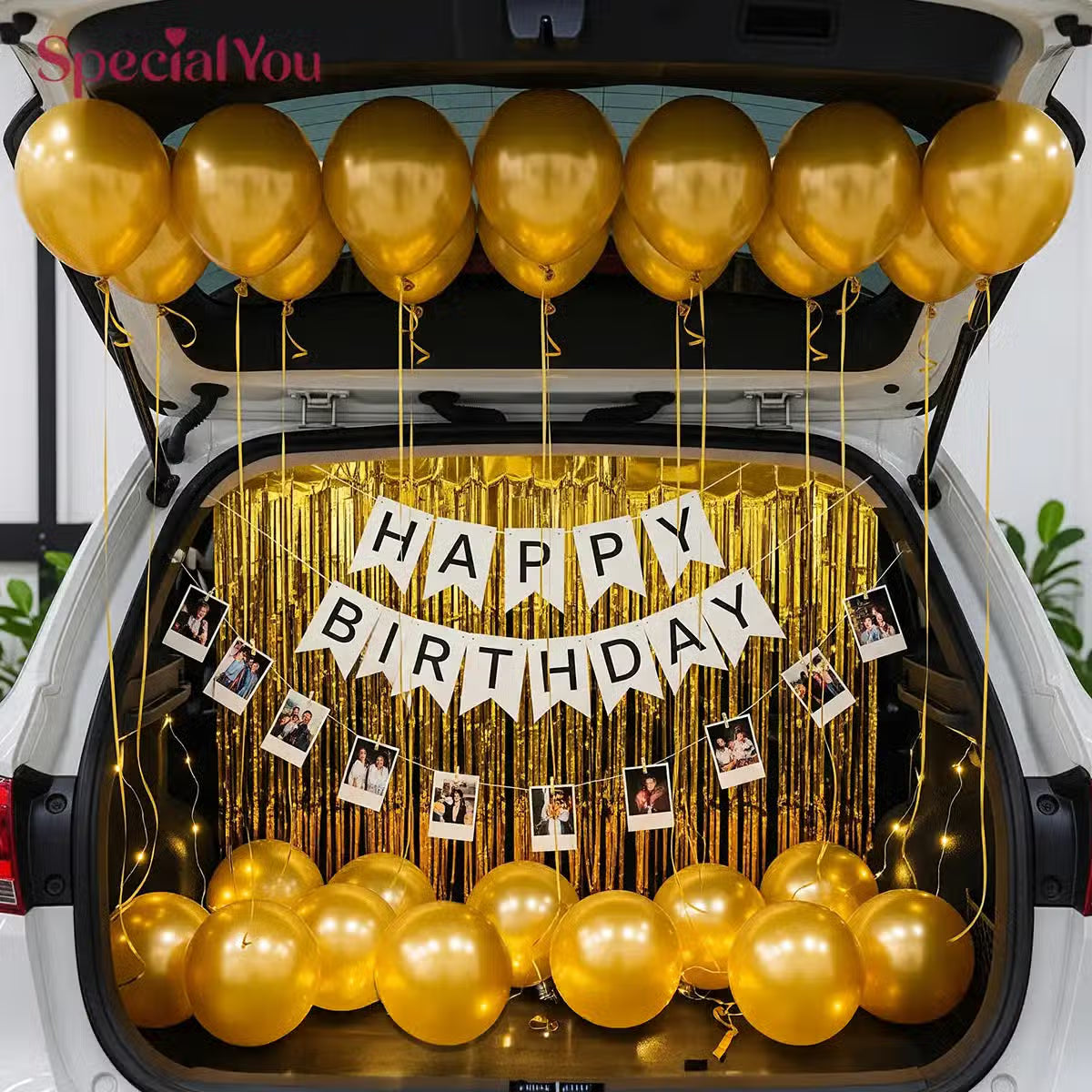 Golden Car Boot Birthday Balloon Decor