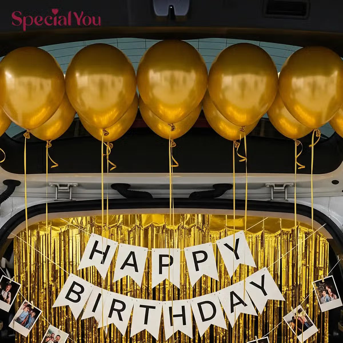 Golden Car Boot Birthday Balloon Decor