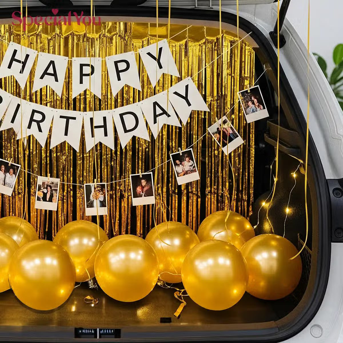 Golden Car Boot Birthday Balloon Decor