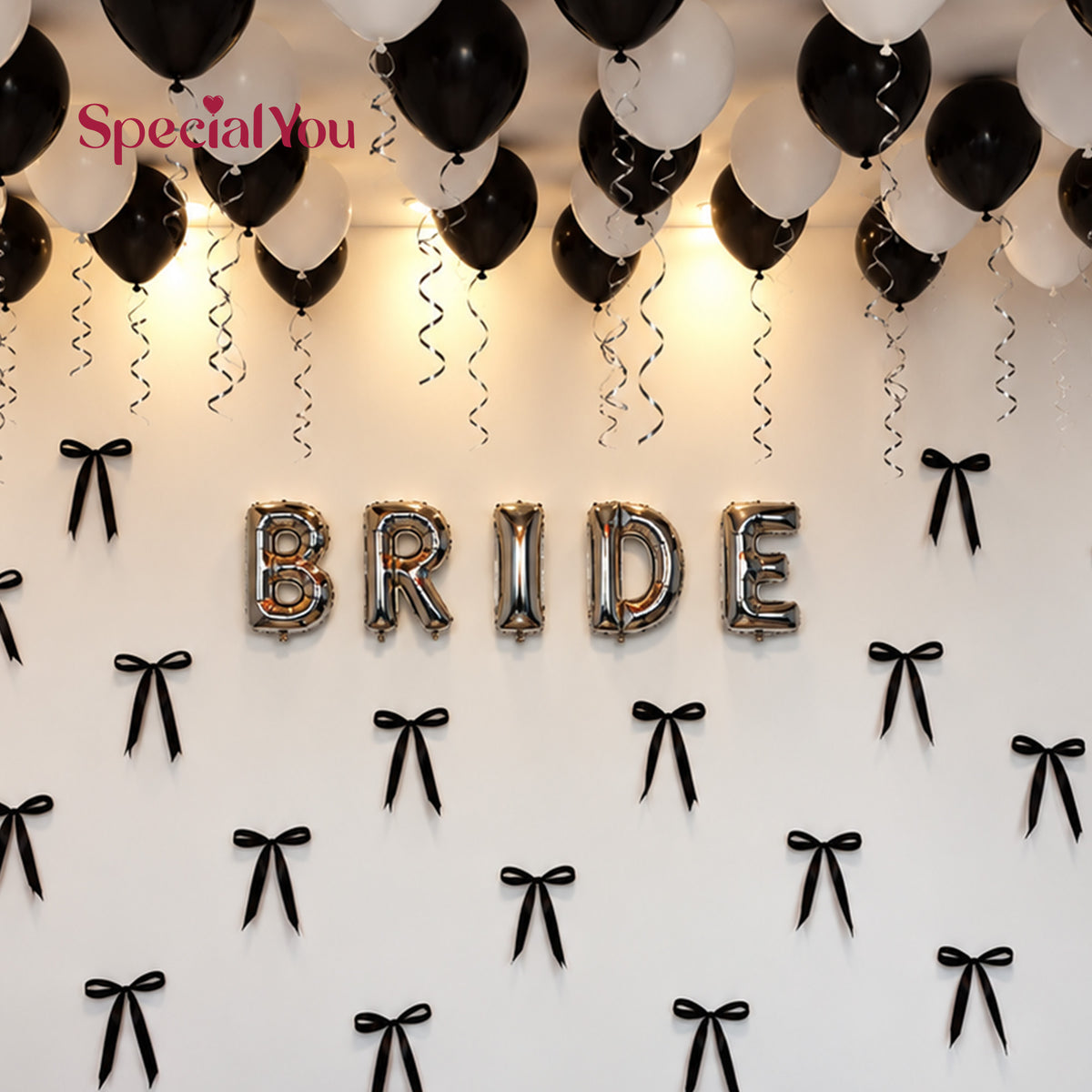 Black Bow Bride To Be Balloon Room Decoration Setup