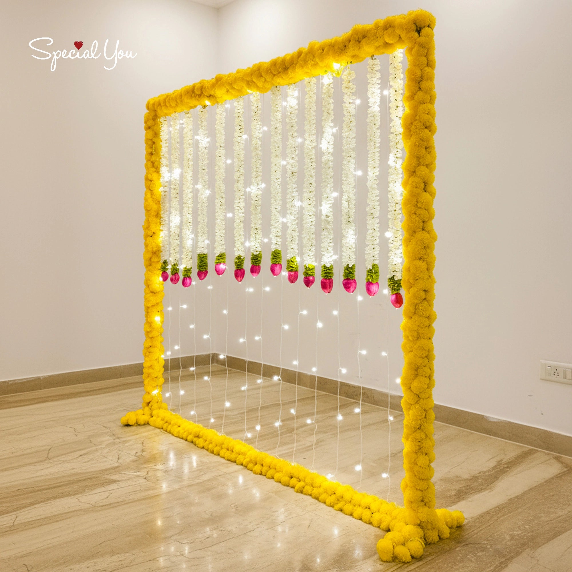 Marigold & Light Backdrop Diwali Decor