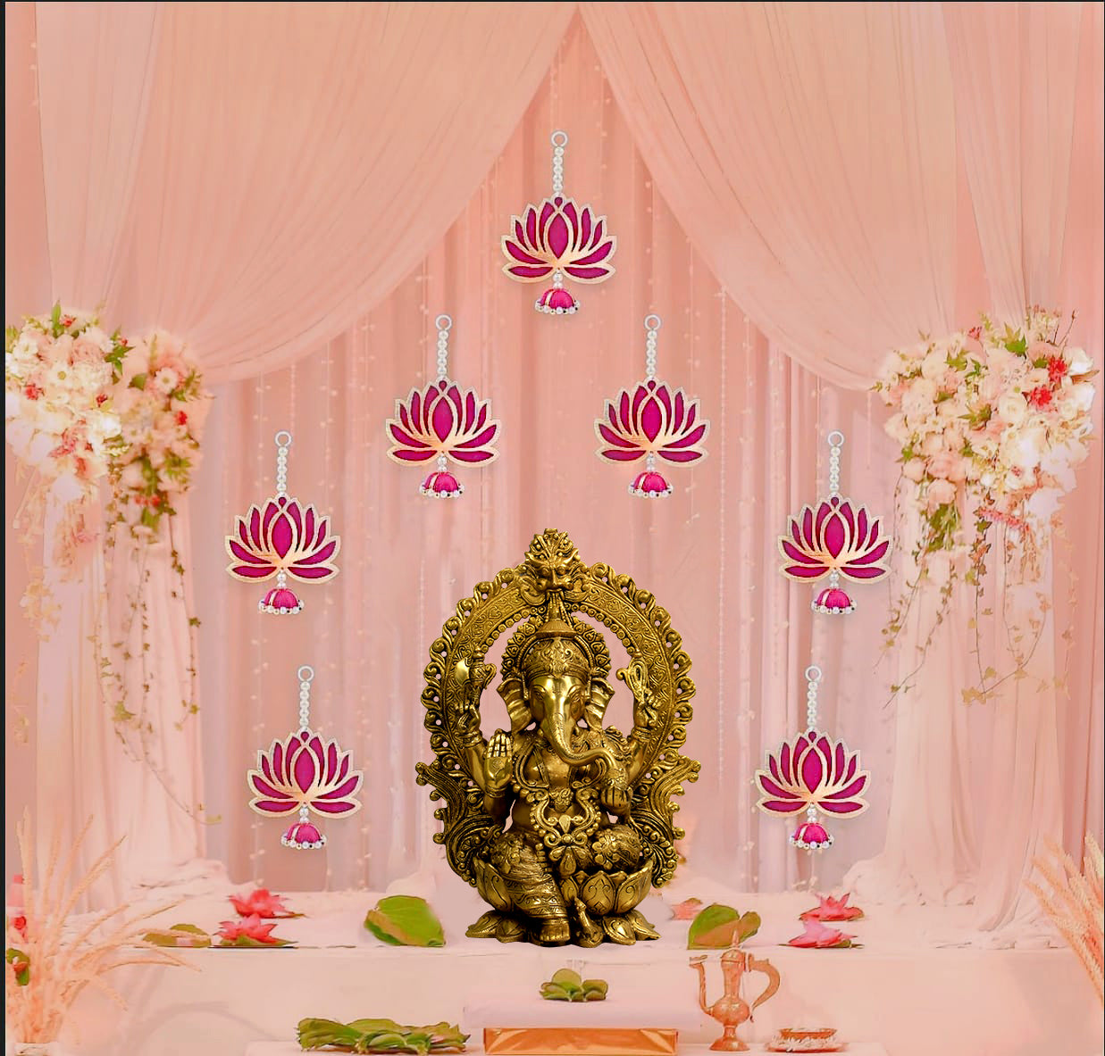 Vara Mahalakshmi decor with lotus hanging