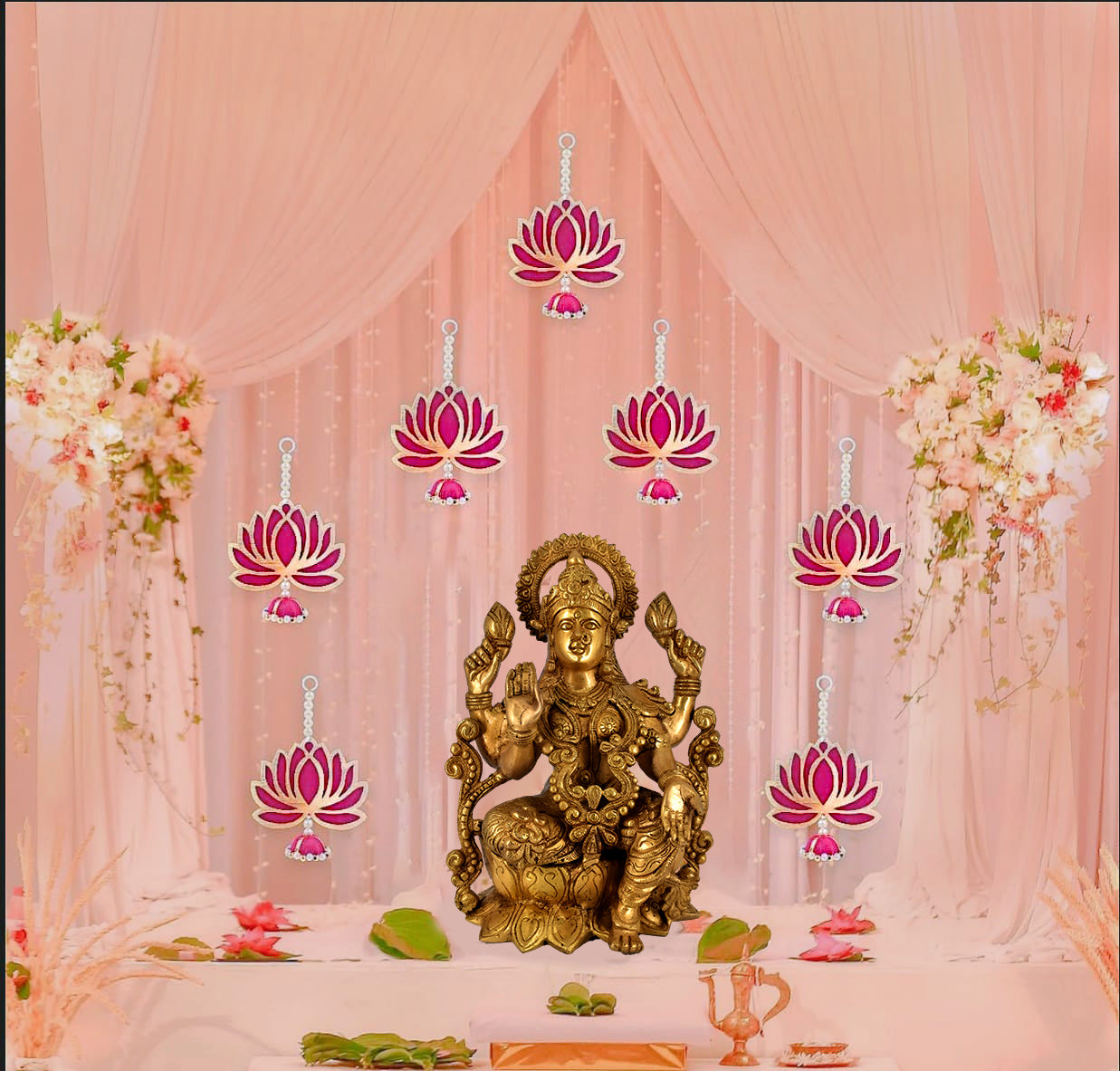 Vara Mahalakshmi decor with lotus hanging