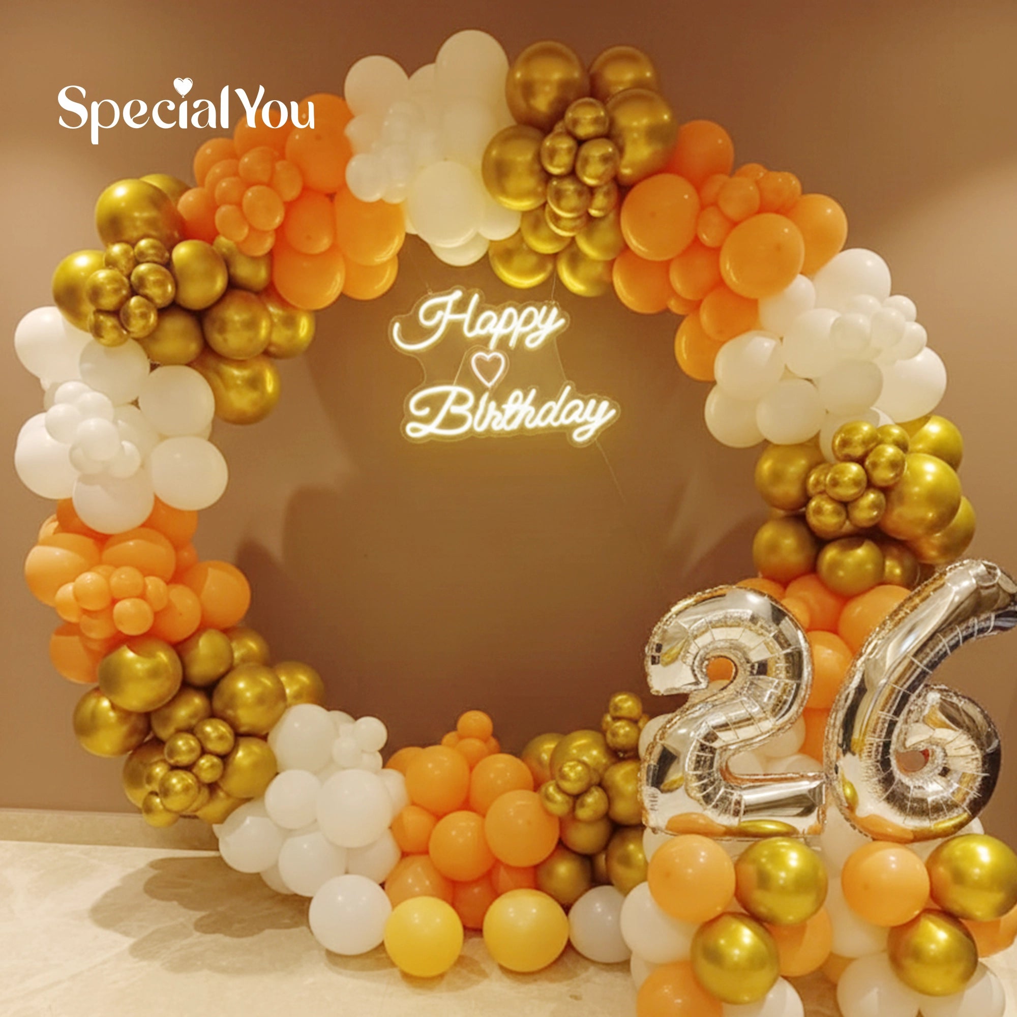 Gold & White Happy Birthday Ring Backdrop Decoration