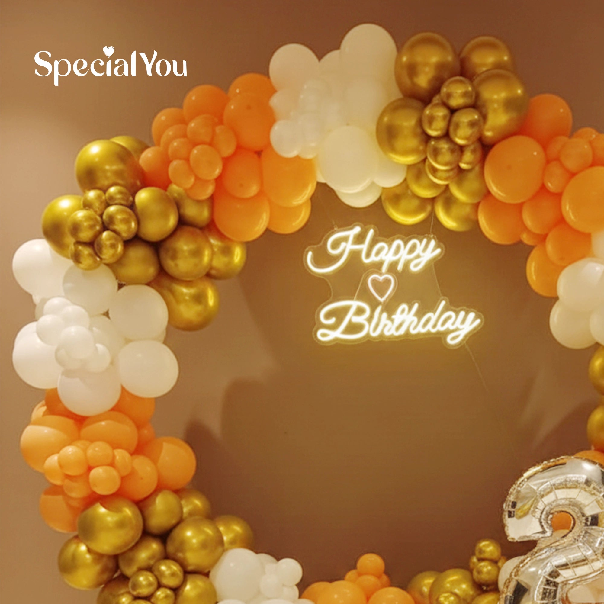 Gold & White Happy Birthday Ring Backdrop Decoration