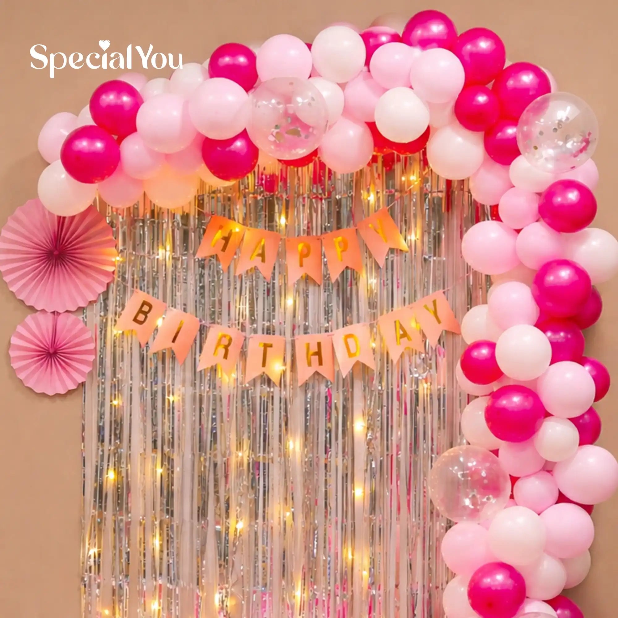 Pink Theme Birthday Balloon Backdrop Decor