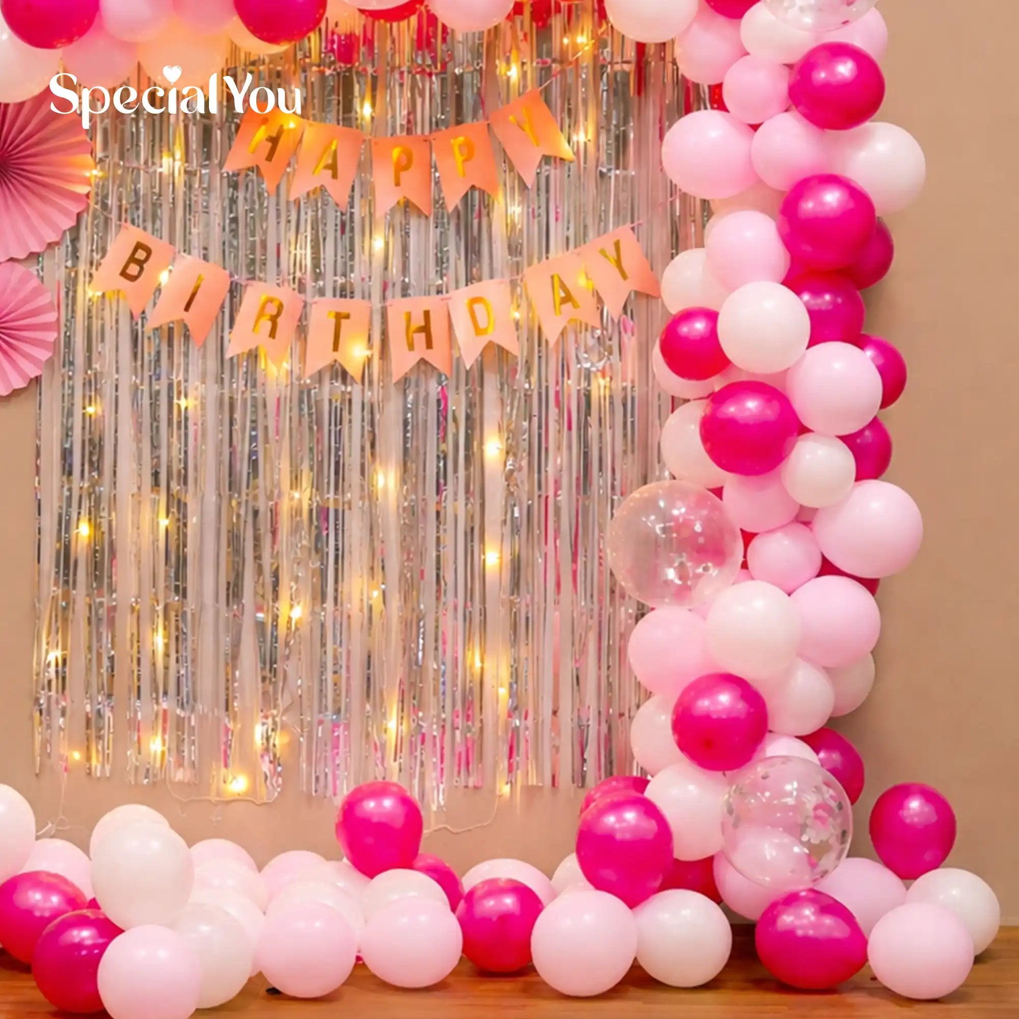 Pink Theme Birthday Balloon Backdrop Decor