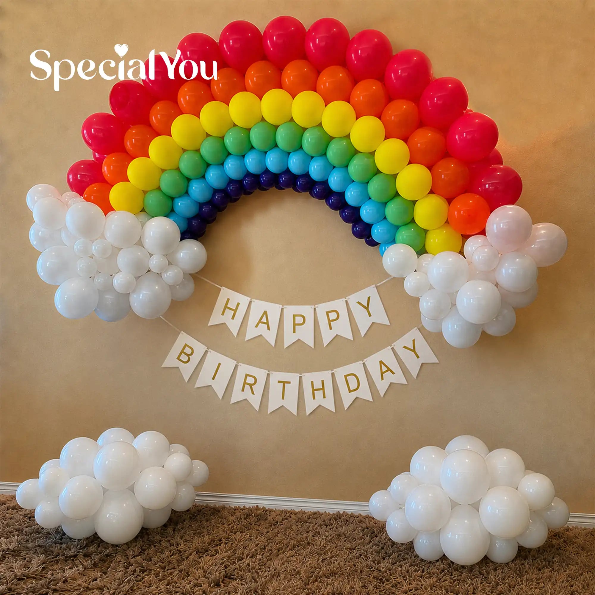 Rainbow Theme Birthday Decoration with Balloon Backdrop